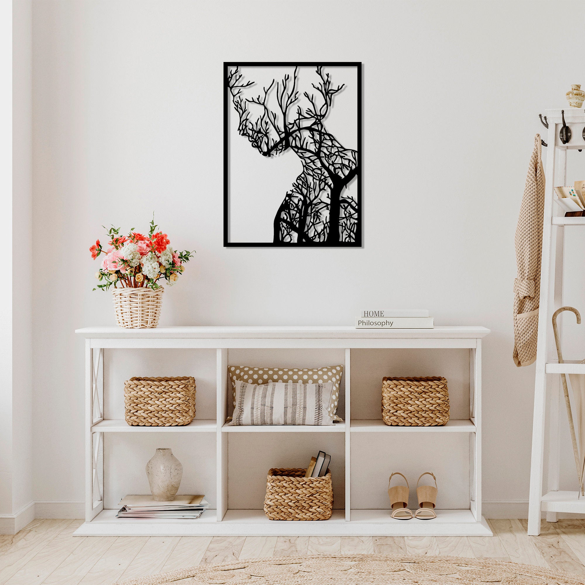 Acessório de parede decorativo de metal preto elegante, 52 x 70 cm | 100% metal, 1,5 mm de espessura | Perfeito para decoração moderna e arte de parede exclusiva