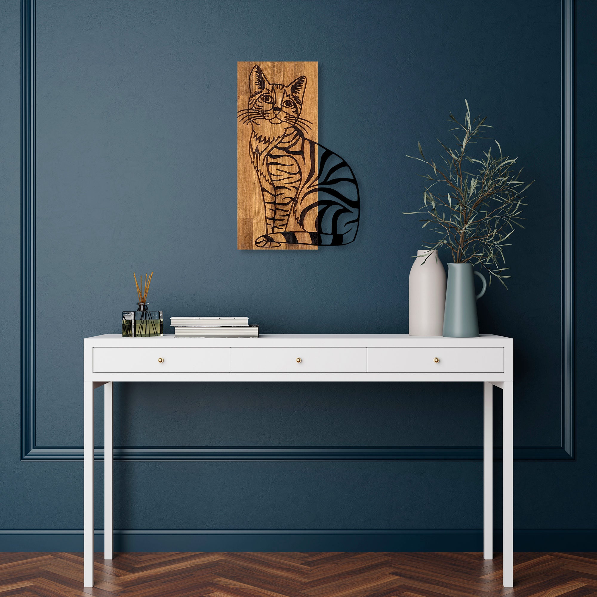 Acessório decorativo de parede em madeira – 38 x 58 cm – nogueira e preto