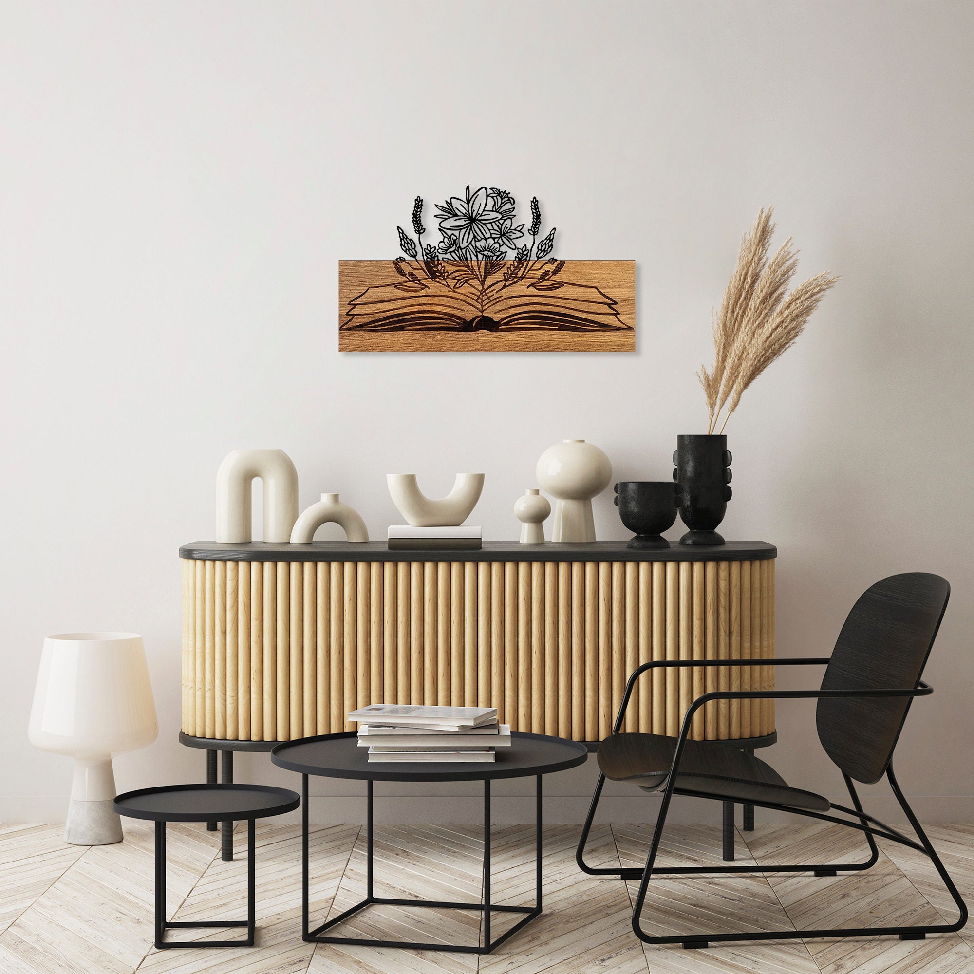 Acessório Decorativo de Parede – 33 x 58 cm – Nogueira e Preto – Madeira e Metal