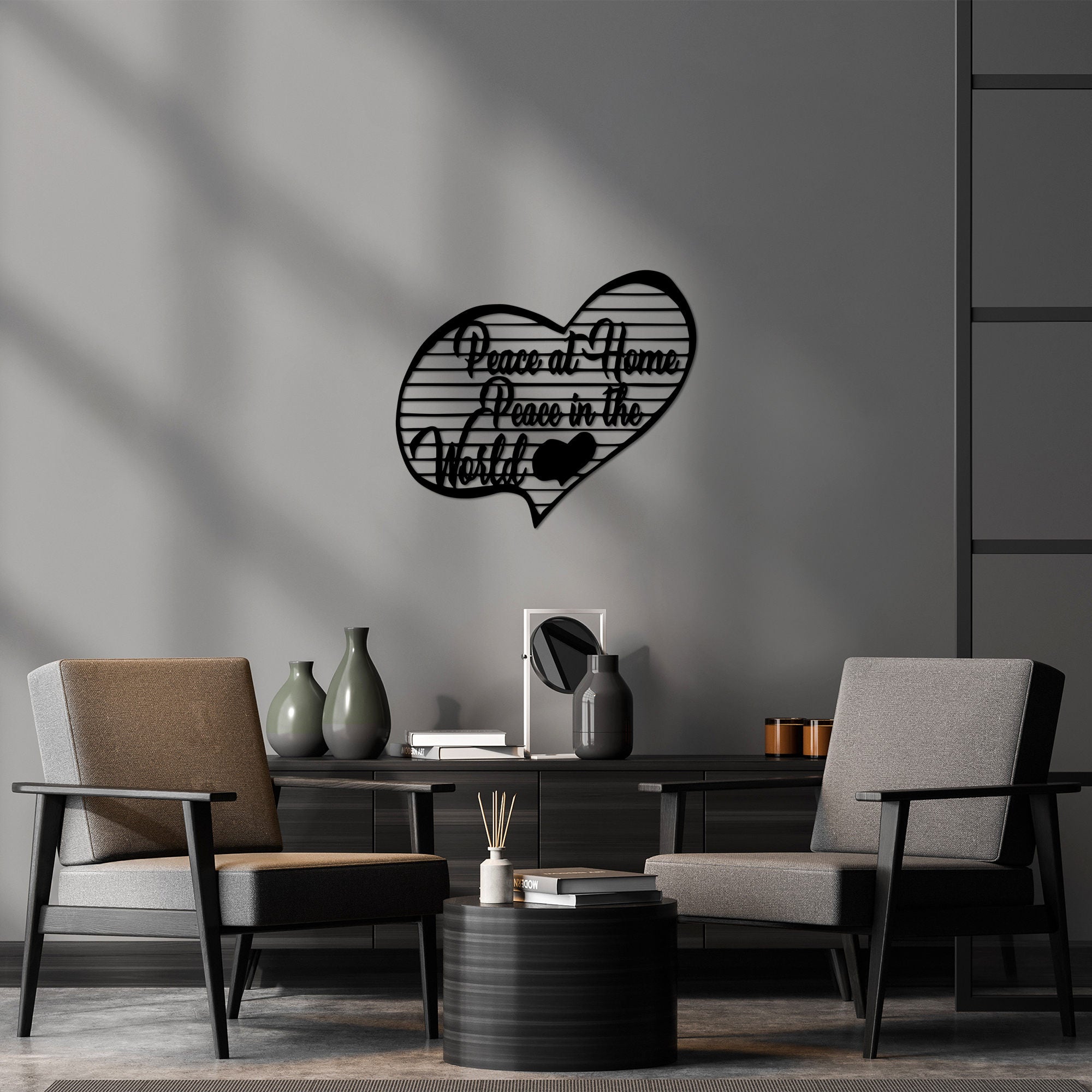 Acessório de parede decorativo de metal preto elegante, 58 x 68 cm | 100% metal, 1,5 cm de espessura | Perfeito para decoração moderna e arte de parede exclusiva