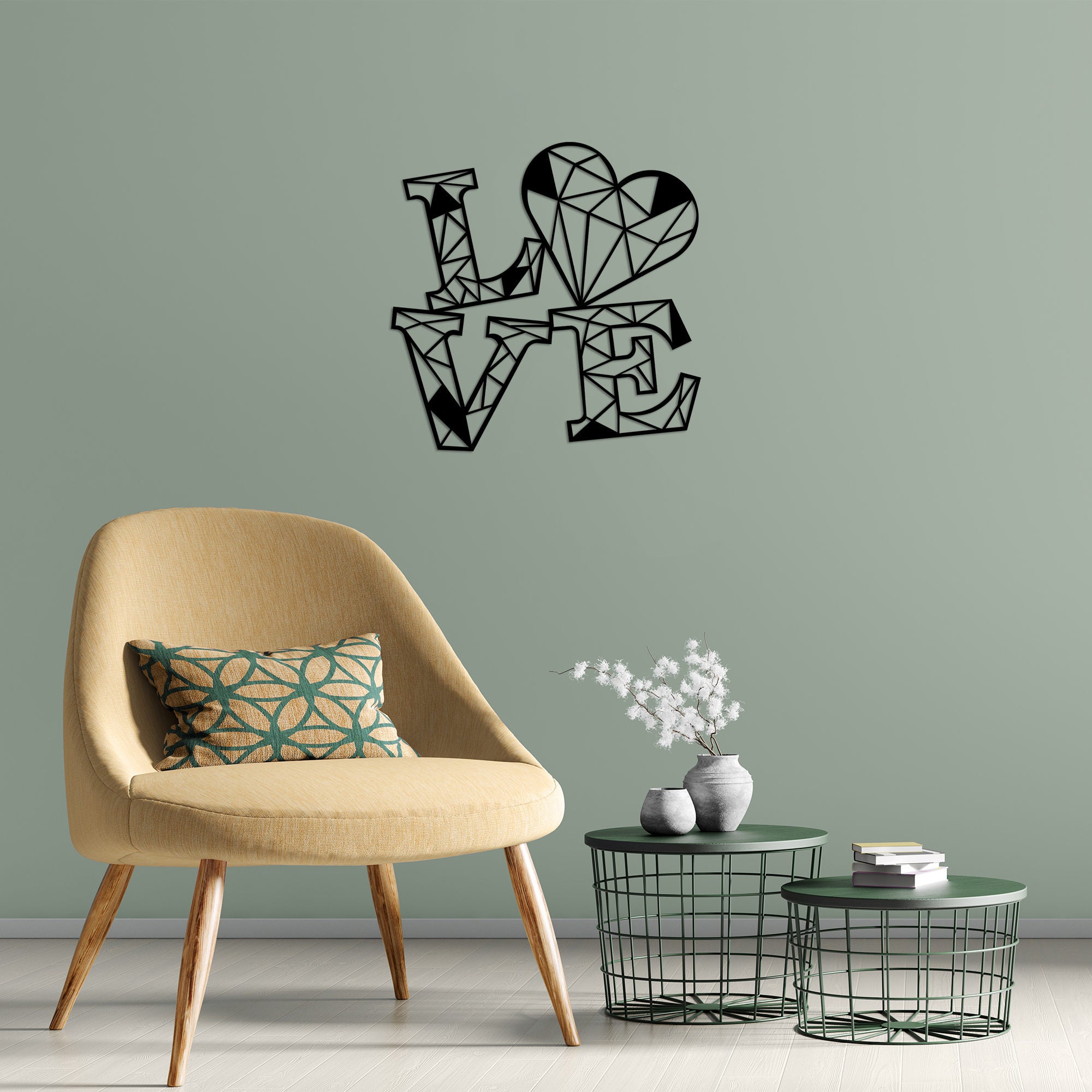 Acessório de parede decorativo de metal preto elegante, 68 x 68 cm | 100% metal, 1,5 cm de espessura | Perfeito para decoração moderna e exibição de arte