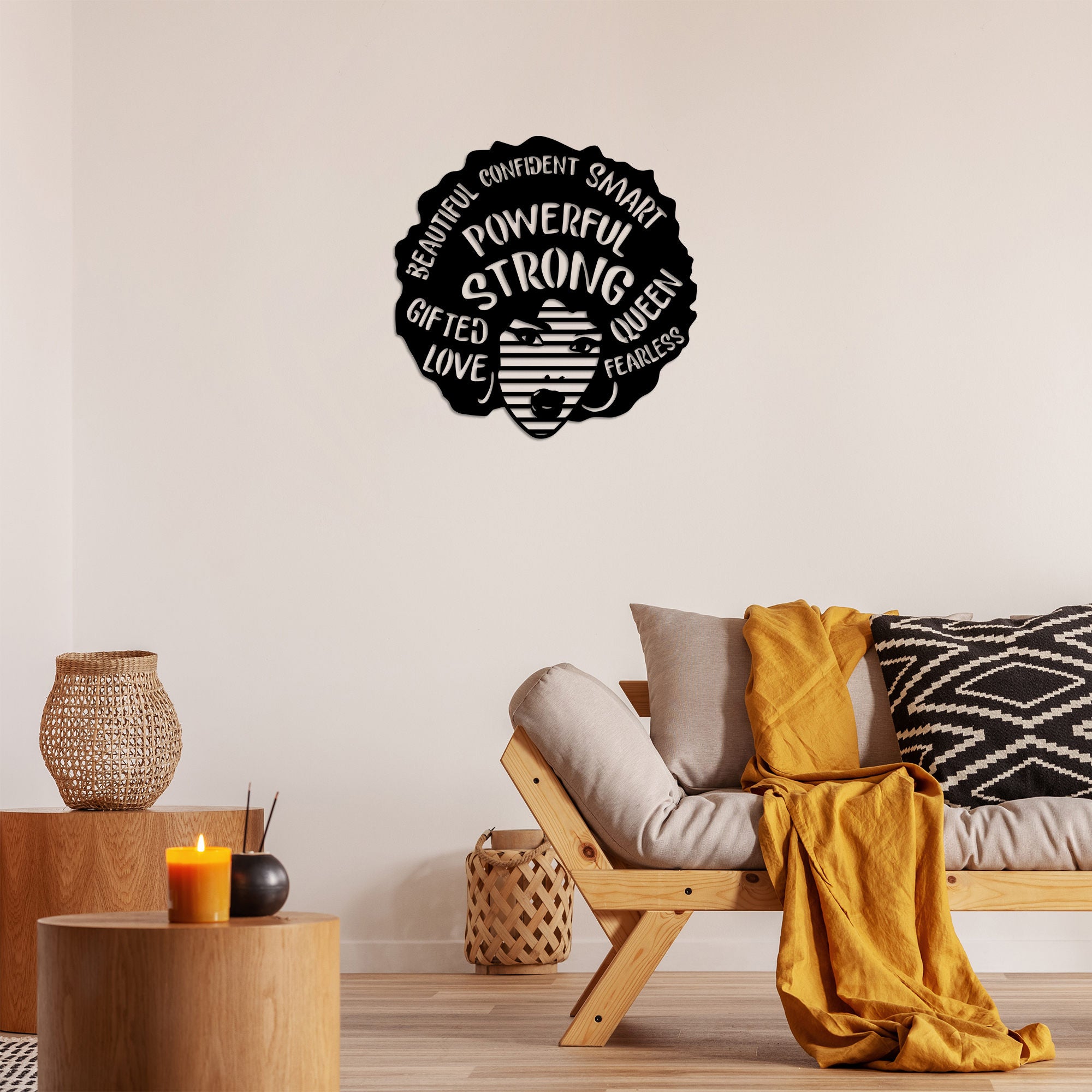 Acessório de parede decorativo de metal preto elegante, 70 x 70 cm | 100% metal, 1,5 mm de espessura | Perfeito para decoração moderna e arte de parede exclusiva