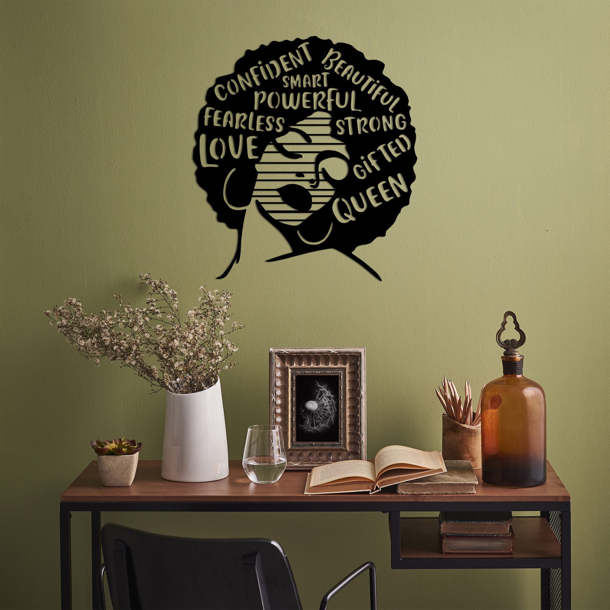 Acessório de parede decorativo de metal preto elegante, 64 x 70 cm | 100% metal, 1,5 mm de espessura | Perfeito para decoração moderna e arte de parede exclusiva