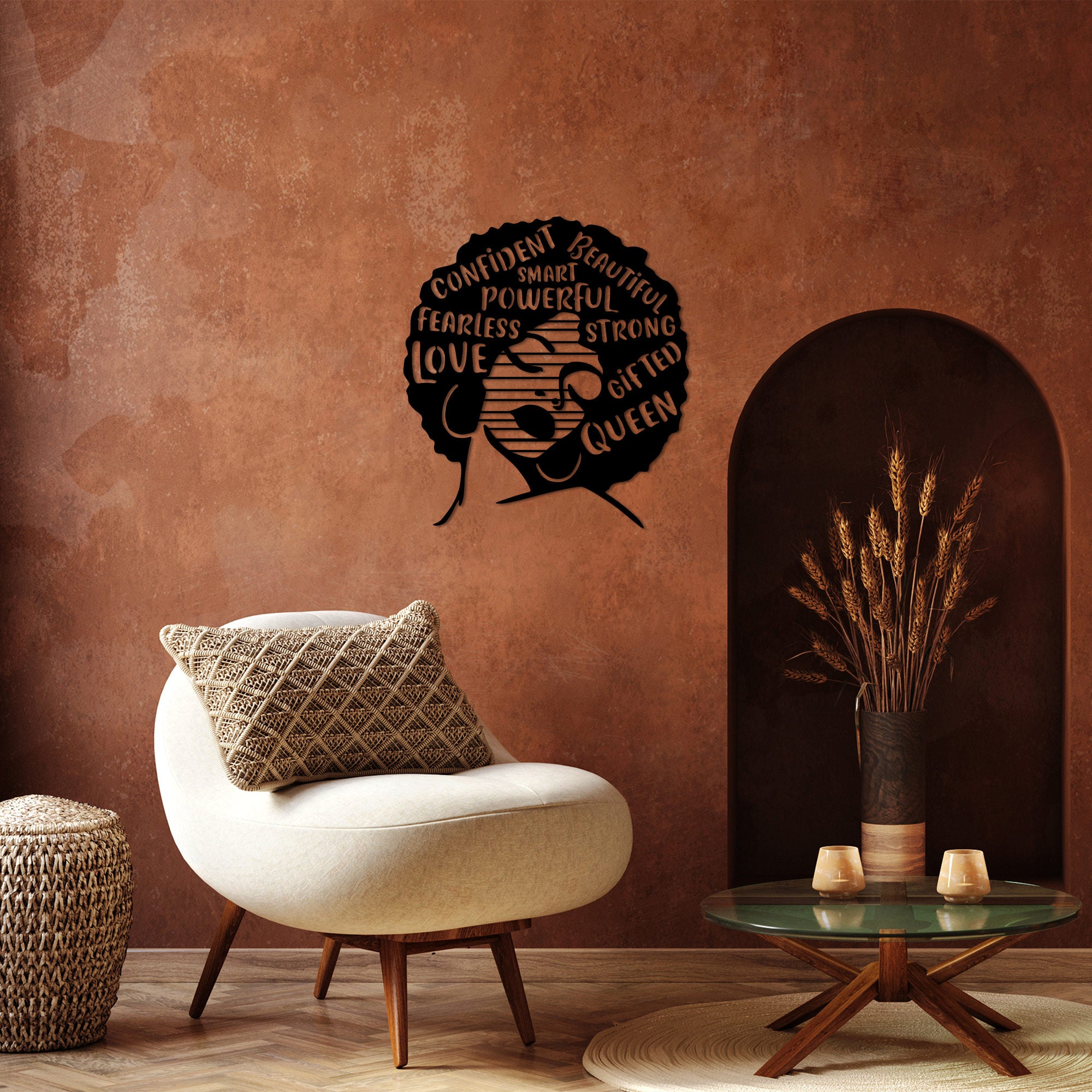 Acessório de parede decorativo de metal preto elegante, 64 x 70 cm | 100% metal, 1,5 mm de espessura | Perfeito para decoração moderna e arte de parede exclusiva