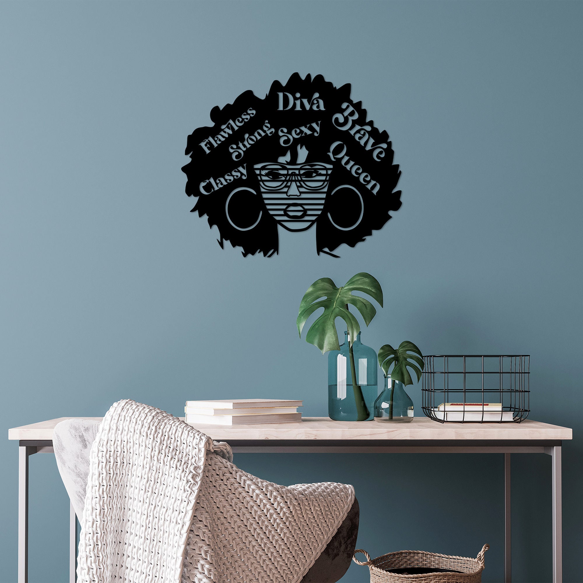 Acessório de parede decorativo de metal preto elegante, 58 x 70 cm | 100% metal, 1,5 mm de espessura | Perfeito para decoração moderna e arte de parede exclusiva
