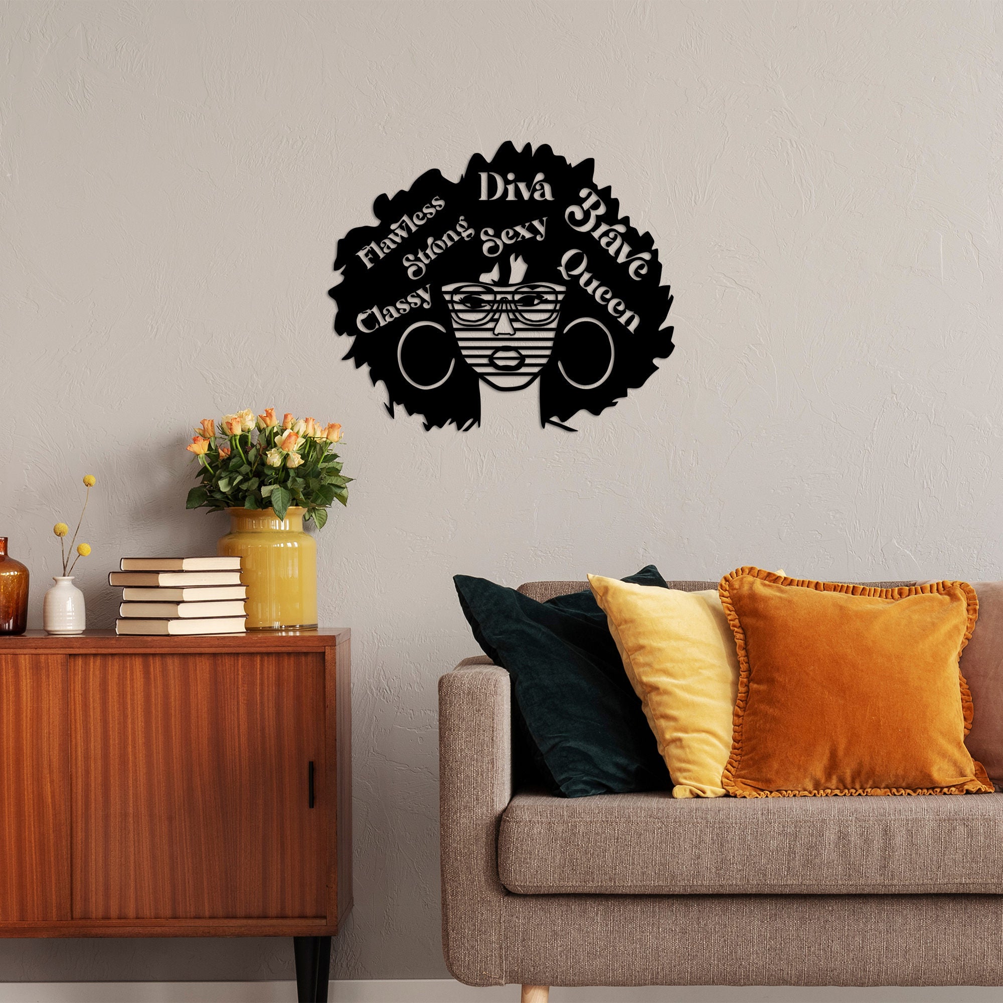 Acessório de parede decorativo de metal preto elegante, 58 x 70 cm | 100% metal, 1,5 mm de espessura | Perfeito para decoração moderna e arte de parede exclusiva