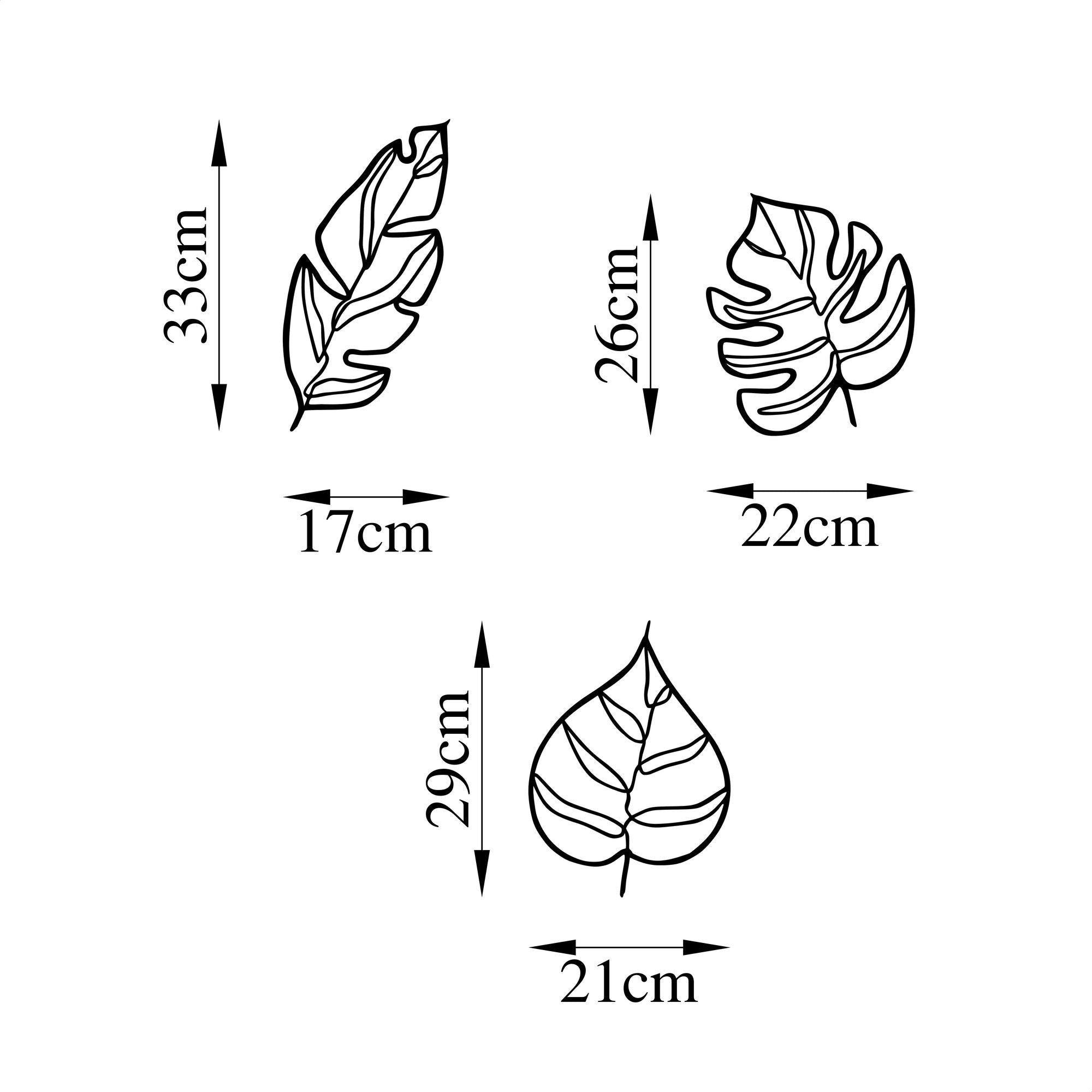 Conjunto de acessórios de parede decorativos – 17 x 33 cm, 22 x 26 cm, 21 x 29 cm – Preto – Metal