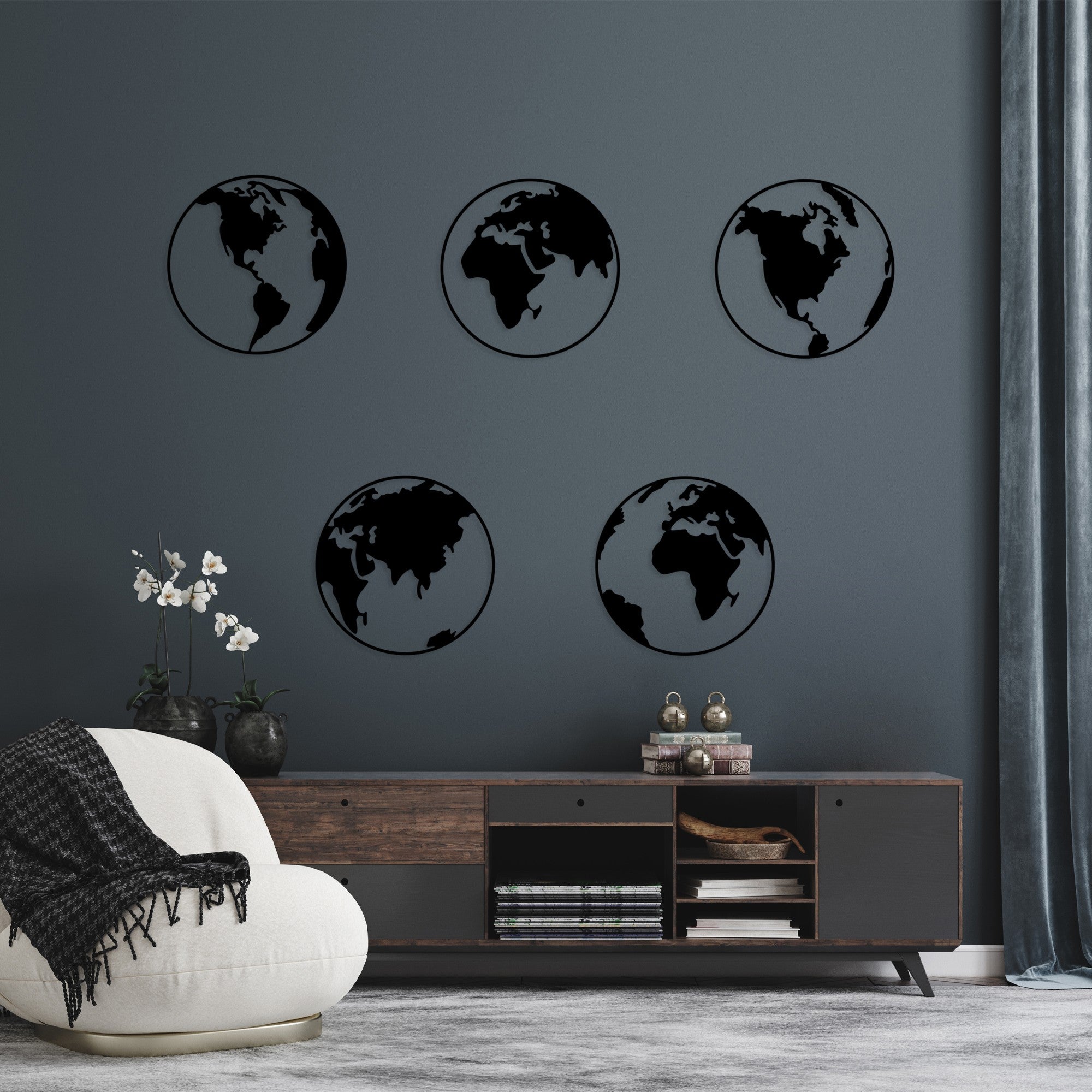 Acessório de parede decorativo de metal preto elegante (5 peças), 50 x 50 cm | 100% metal, 1,5 mm de espessura | Perfeito para decoração de casa moderna e paredes de galeria