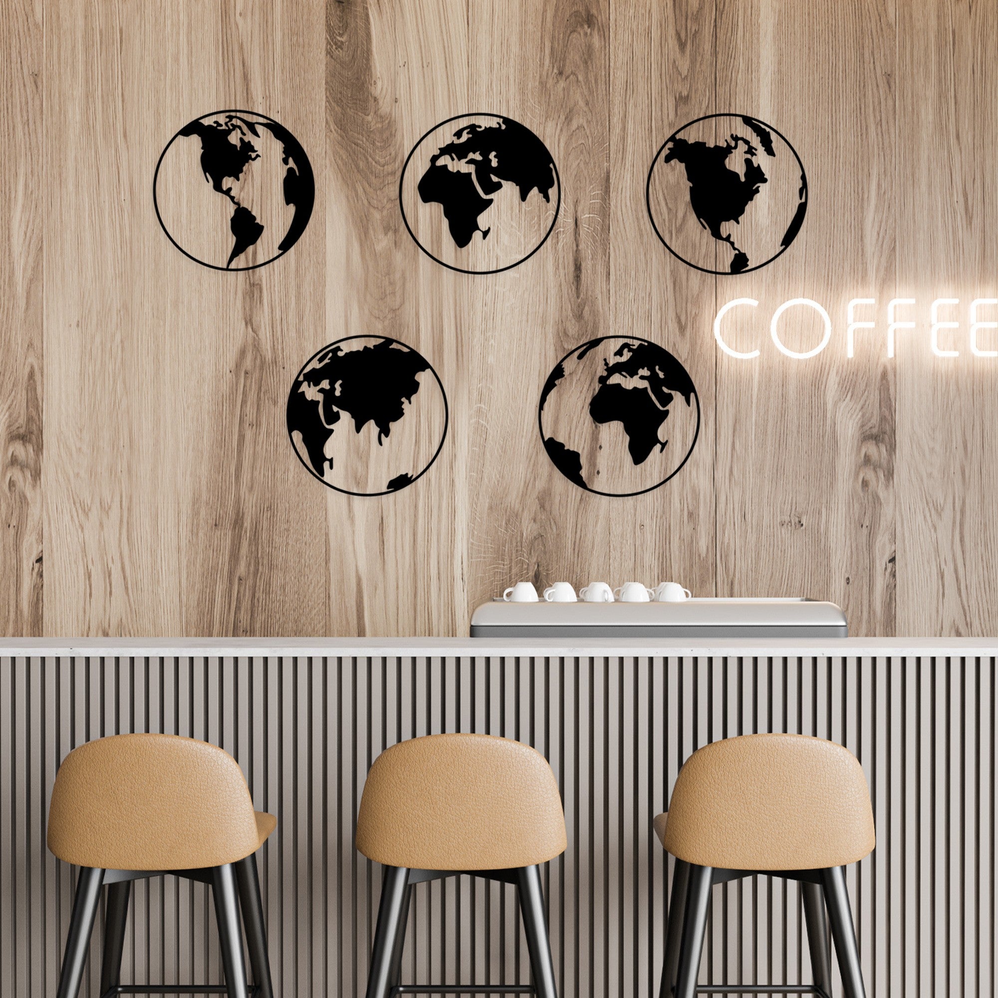 Acessório de parede decorativo de metal preto elegante (5 peças), 50 x 50 cm | 100% metal, 1,5 mm de espessura | Perfeito para decoração de casa moderna e paredes de galeria