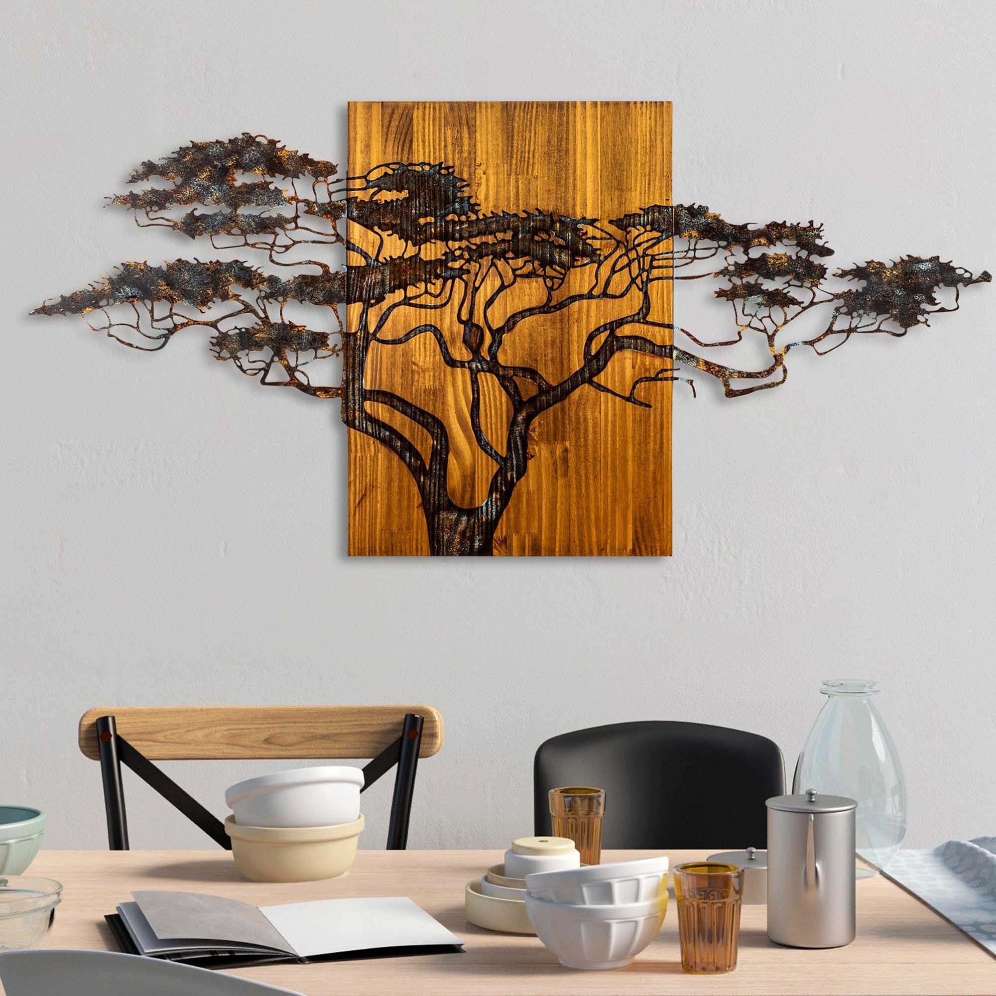Acessório decorativo de parede em madeira pintado à mão, 144 x 70 x 3 cm | 100% madeira maciça (3 cm) e metal (1,5 mm) | Design exclusivo com variações naturais