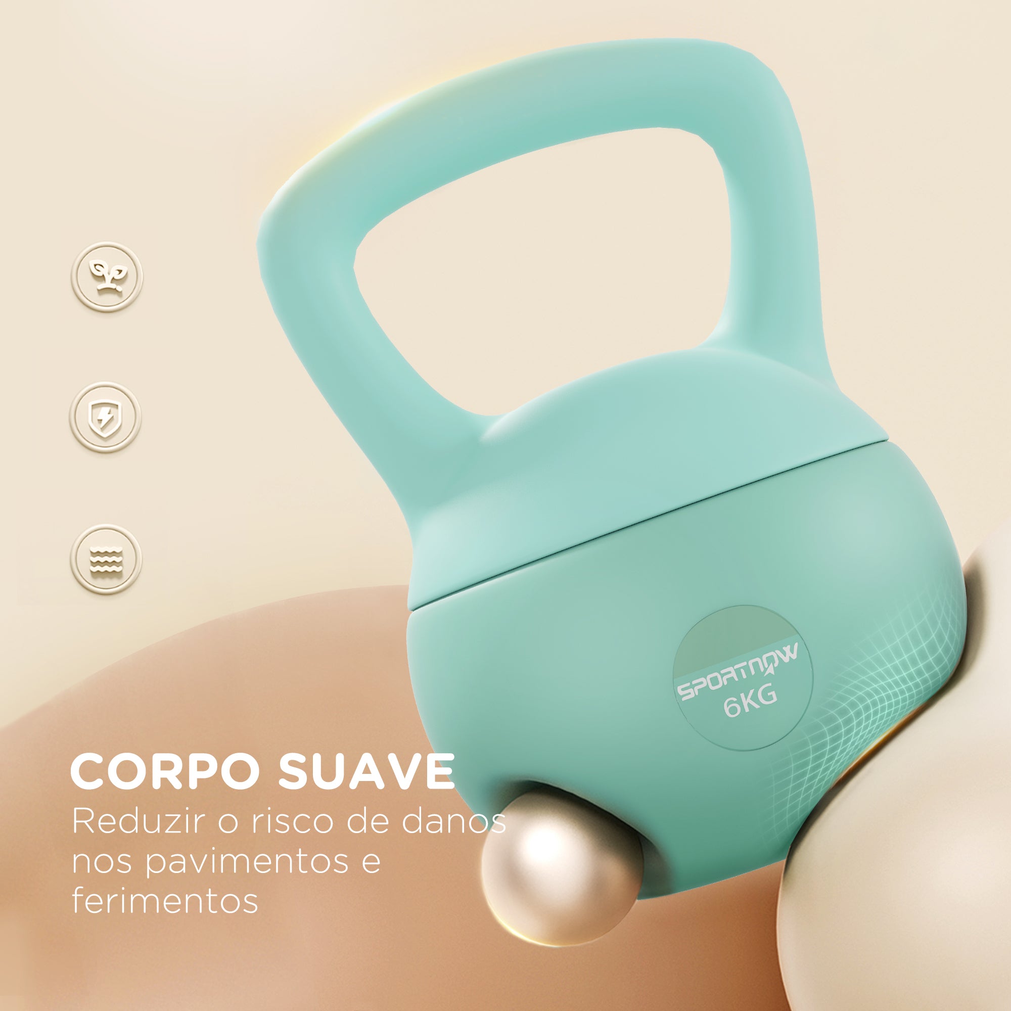 Kettlebell de 6 kg Verde 19x19x28 cm - Pesa Russa de Areia Metálica com Alça Antiderrapante