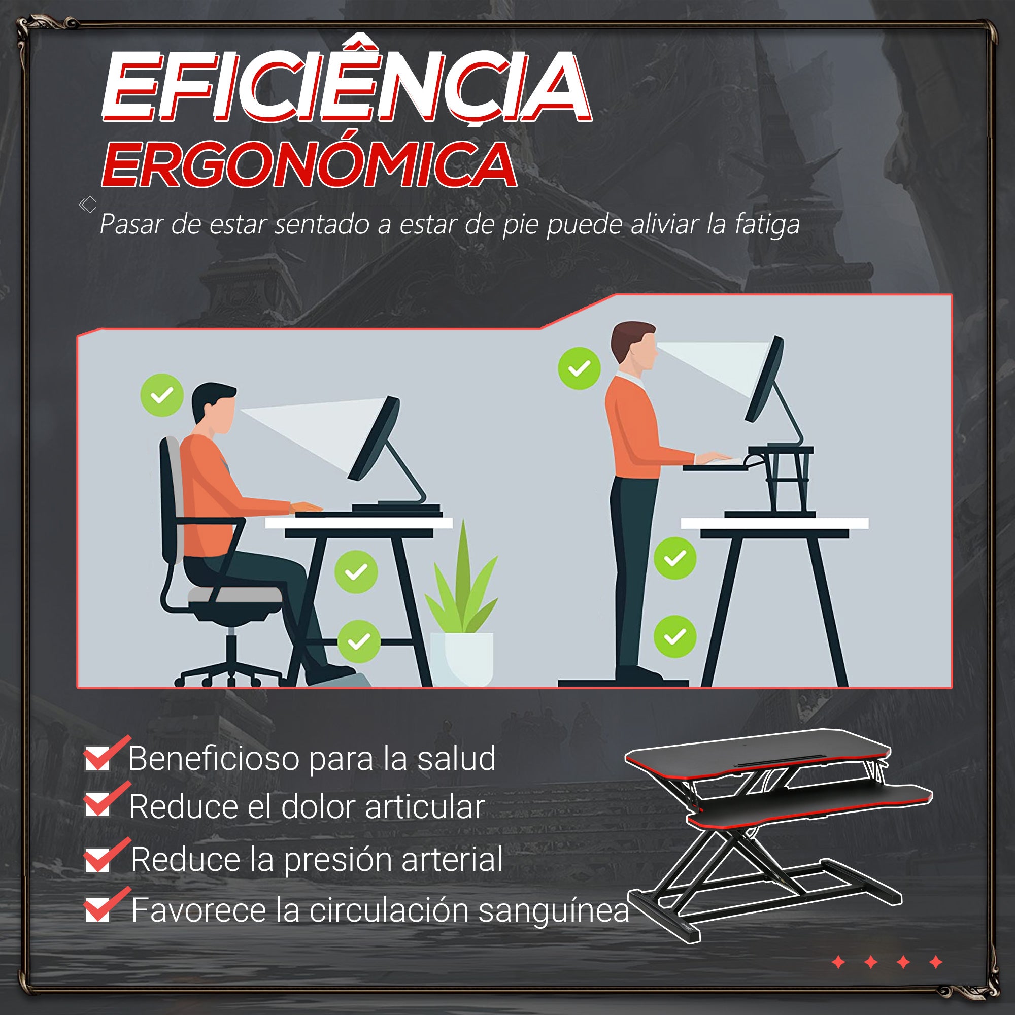 Suporte Elevador para Computador 80x40x50.5cm Preto