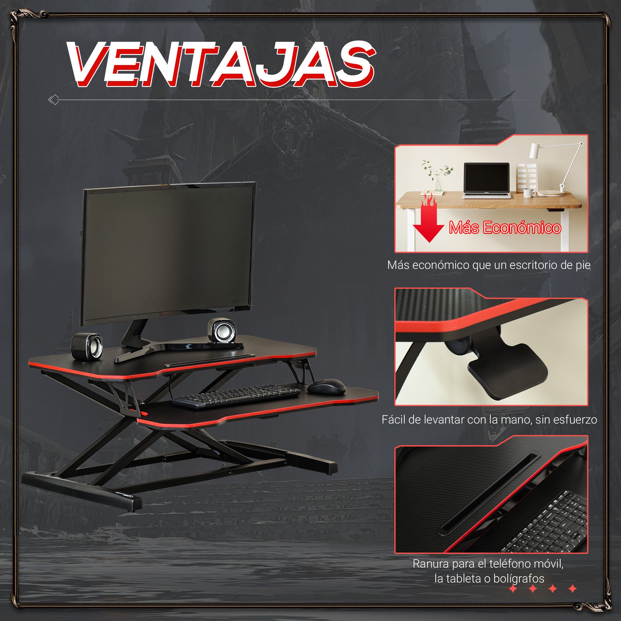 Suporte Elevador para Computador 80x40x50.5cm Preto