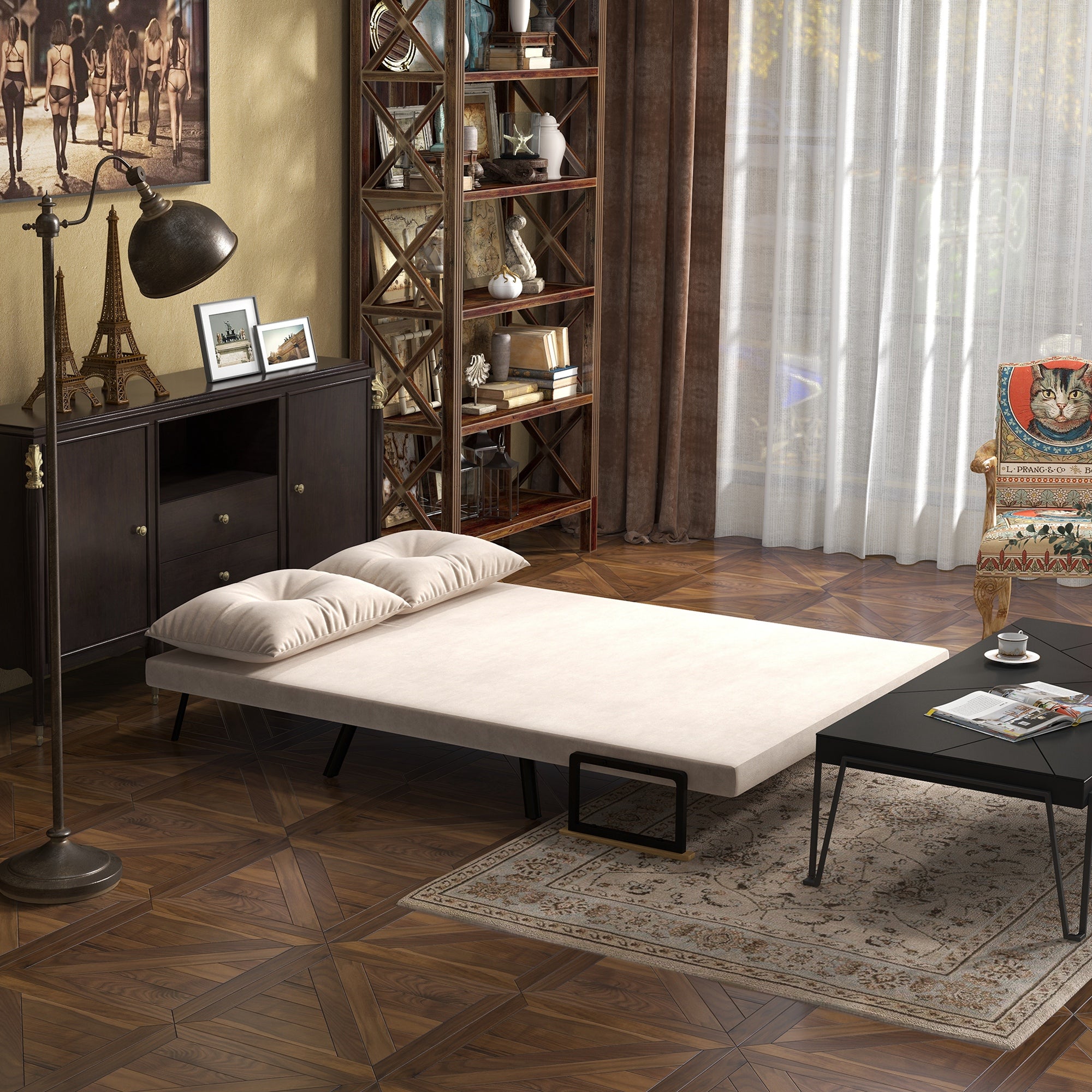 Sofá Cama Convertível em Cama de 2 Lugares 102x73x81 cm - Bege