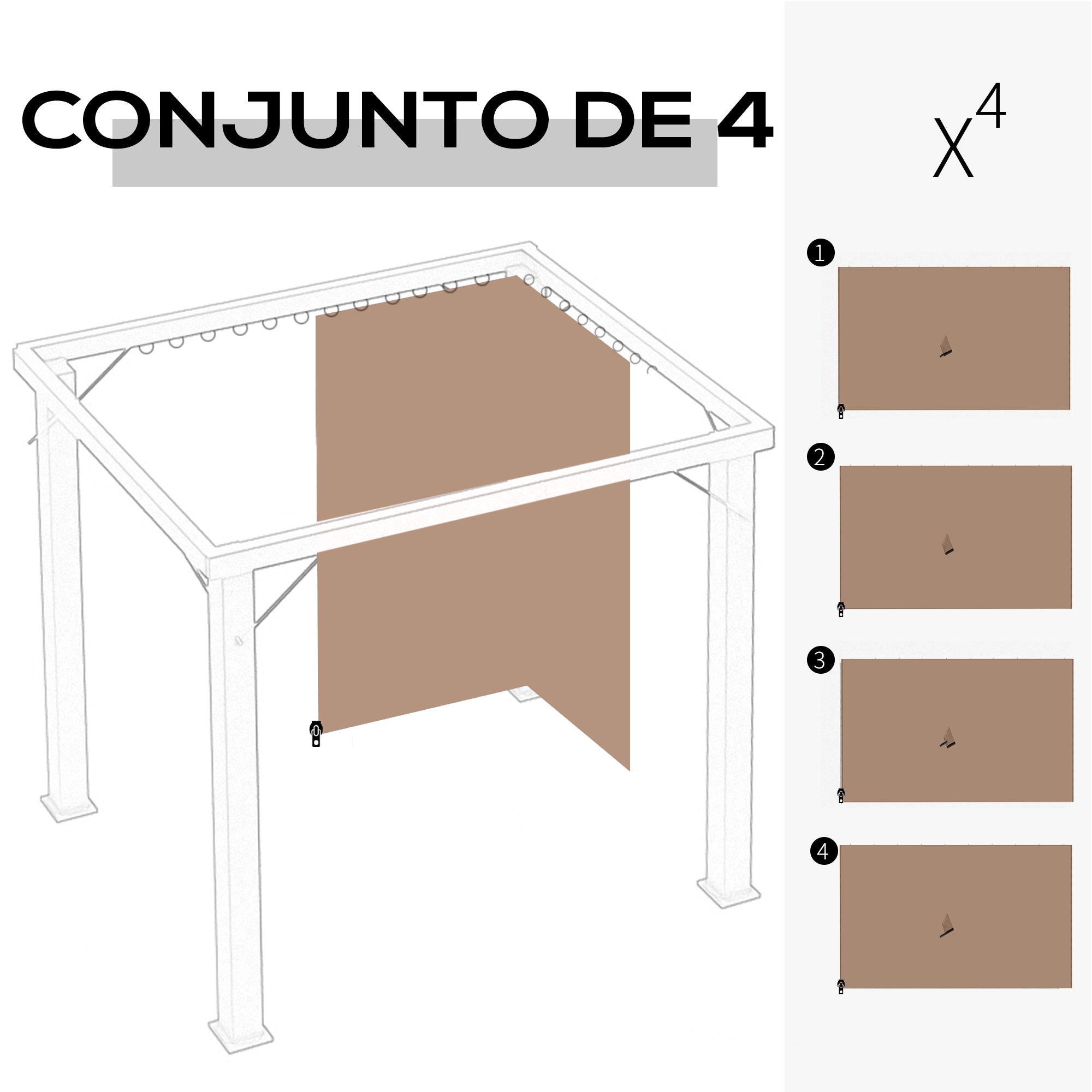 Cortinas Laterais para Tenda 302x205 cm - Marrom