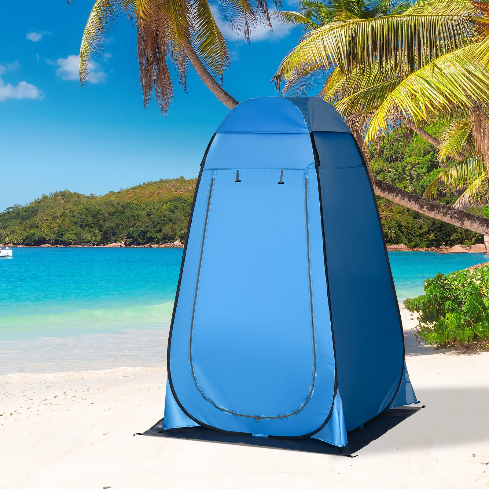 Tenda de Privacidade Portátil – 126x124x189 cm – Azul – Poliéster e Aço