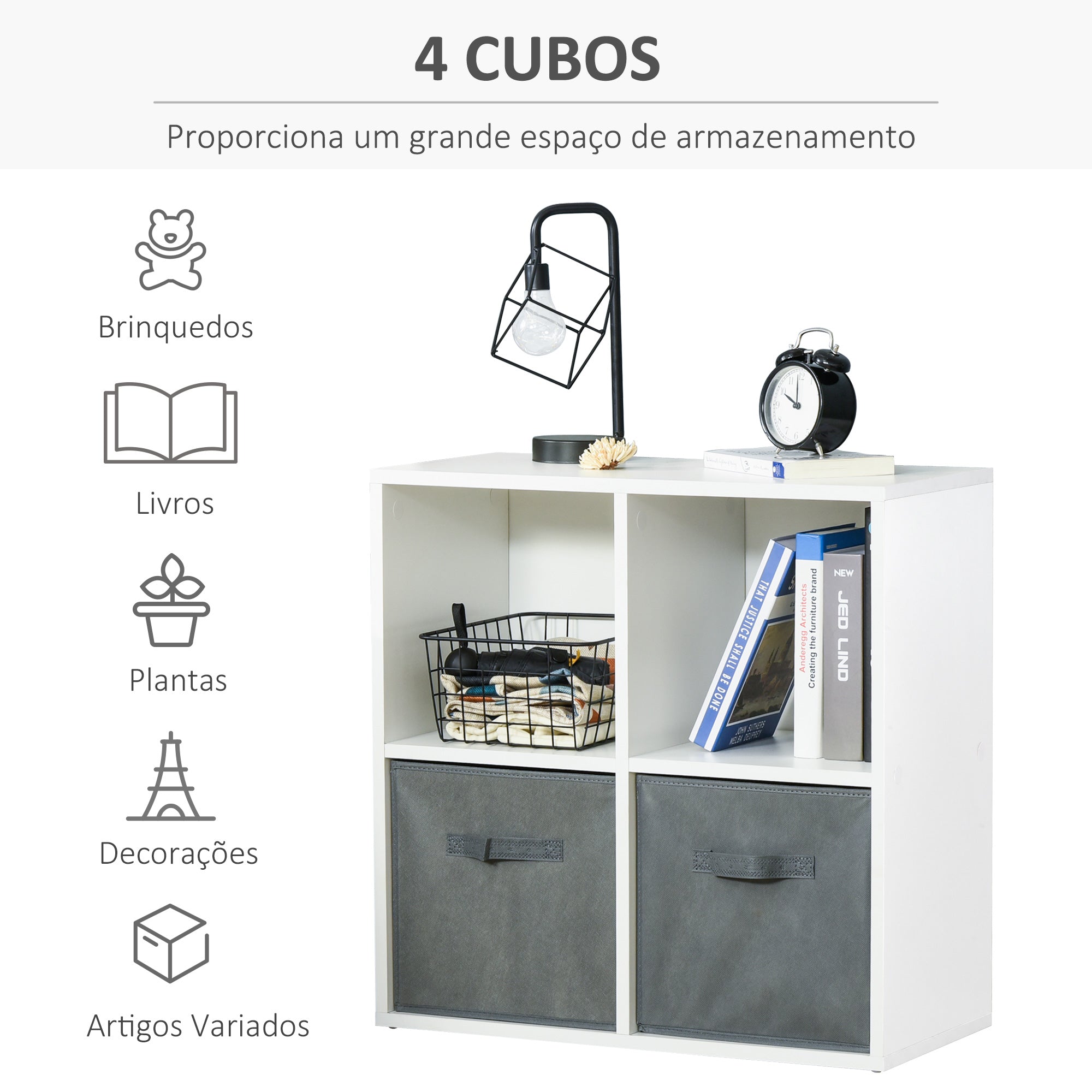 Estante Modular de 4 Cubos Branco 61.5x30x61.5cm - Organização e Elegância