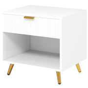 Mesa de Cabeceira Moderna 50x40x47 cm Branco com Detalhes Dourados