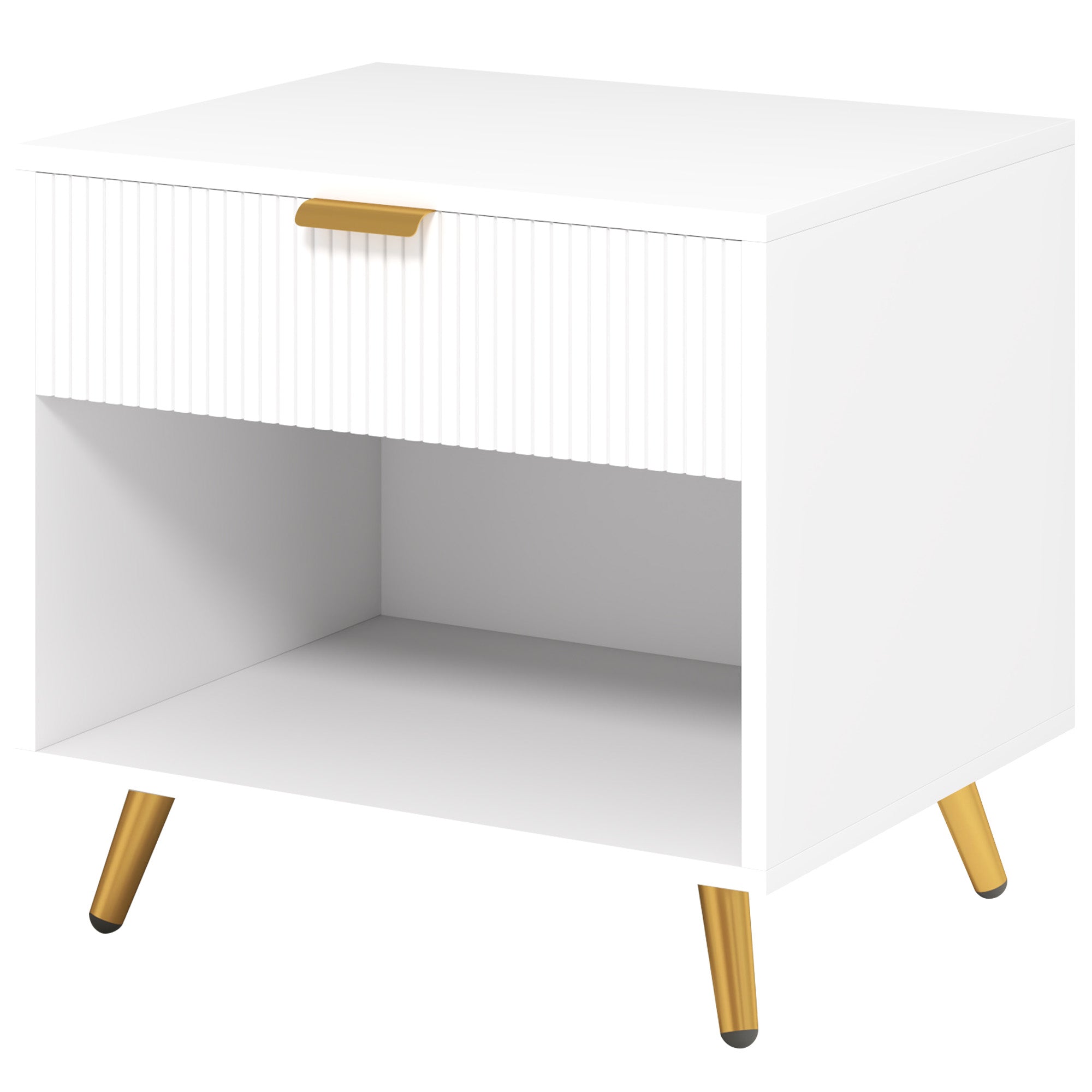 Mesa de Cabeceira Moderna 50x40x47 cm Branco com Detalhes Dourados