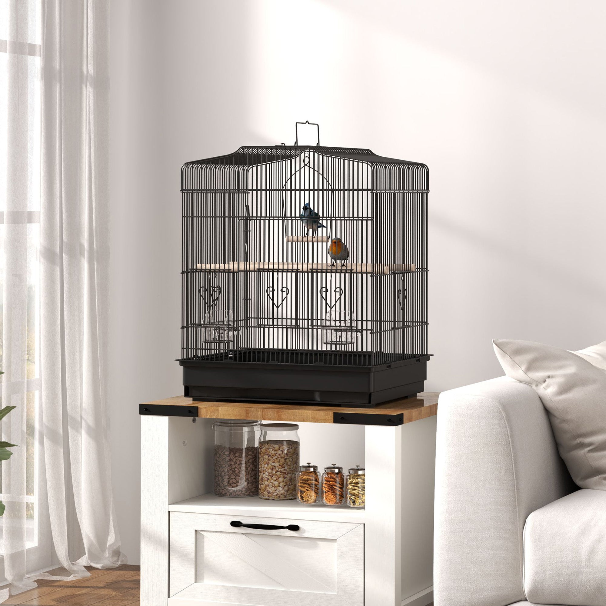 Gaiola para Pássaros – 46,5x36x59 cm – Preto – Metal, Madeira e PS