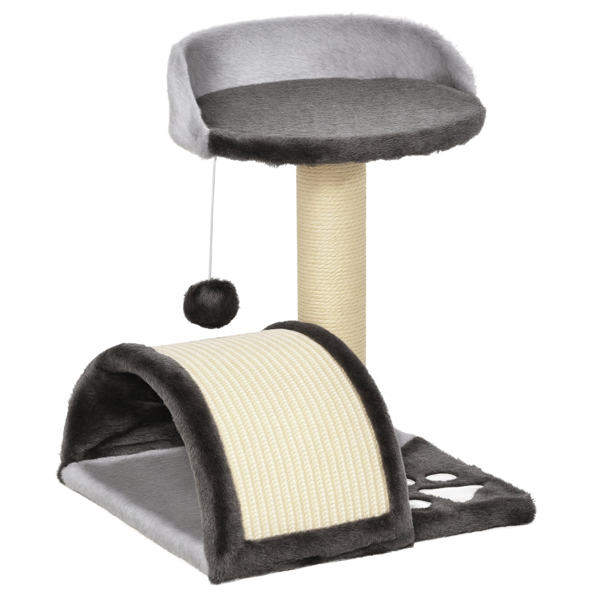 Árvore Arranhador para Gatos Cinza 35,5x37x46 cm - Poste, Tapete de Arranhar, Cama e Bola Suspensa