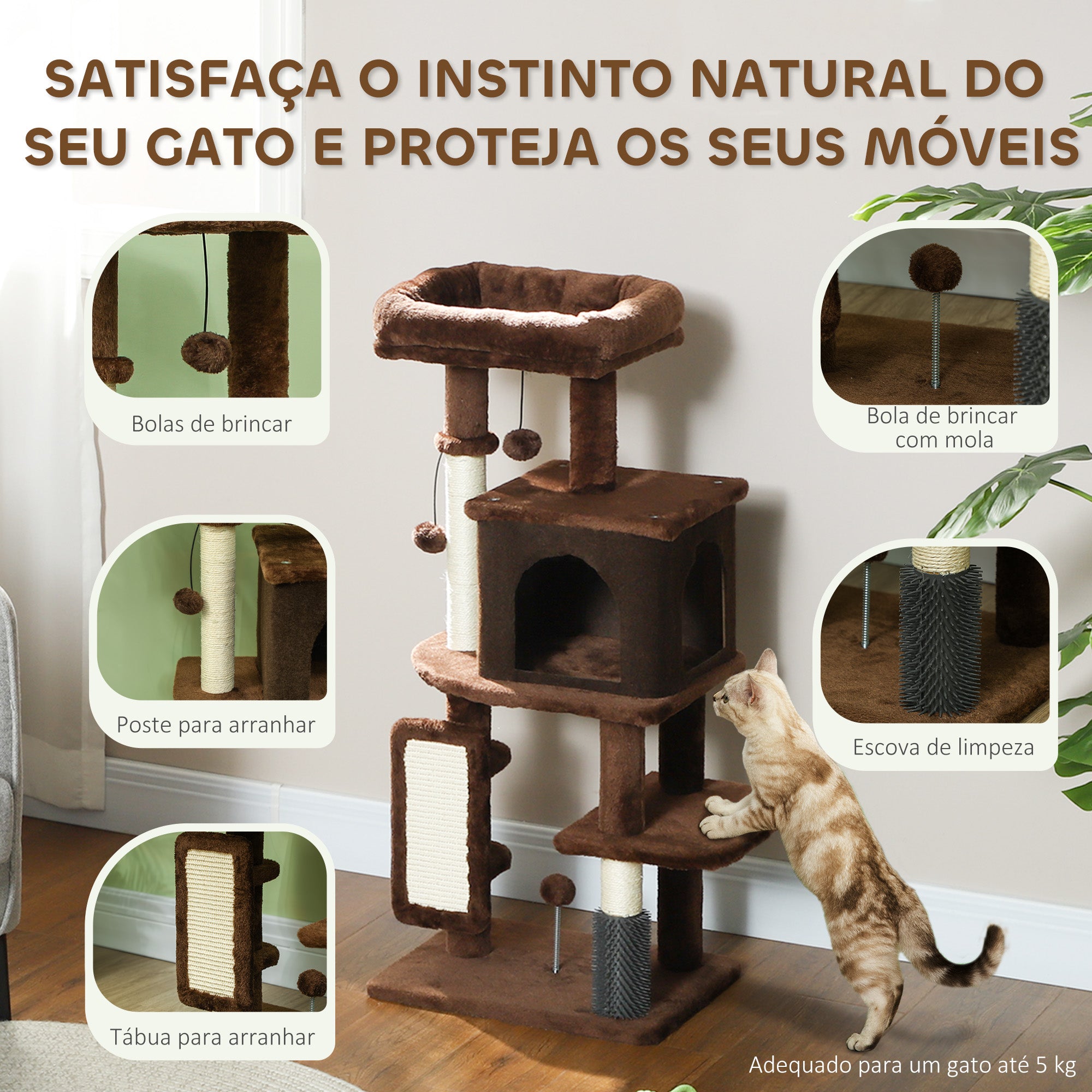 Arranhador para Gatos Grande Marrom 44x34x104 cm