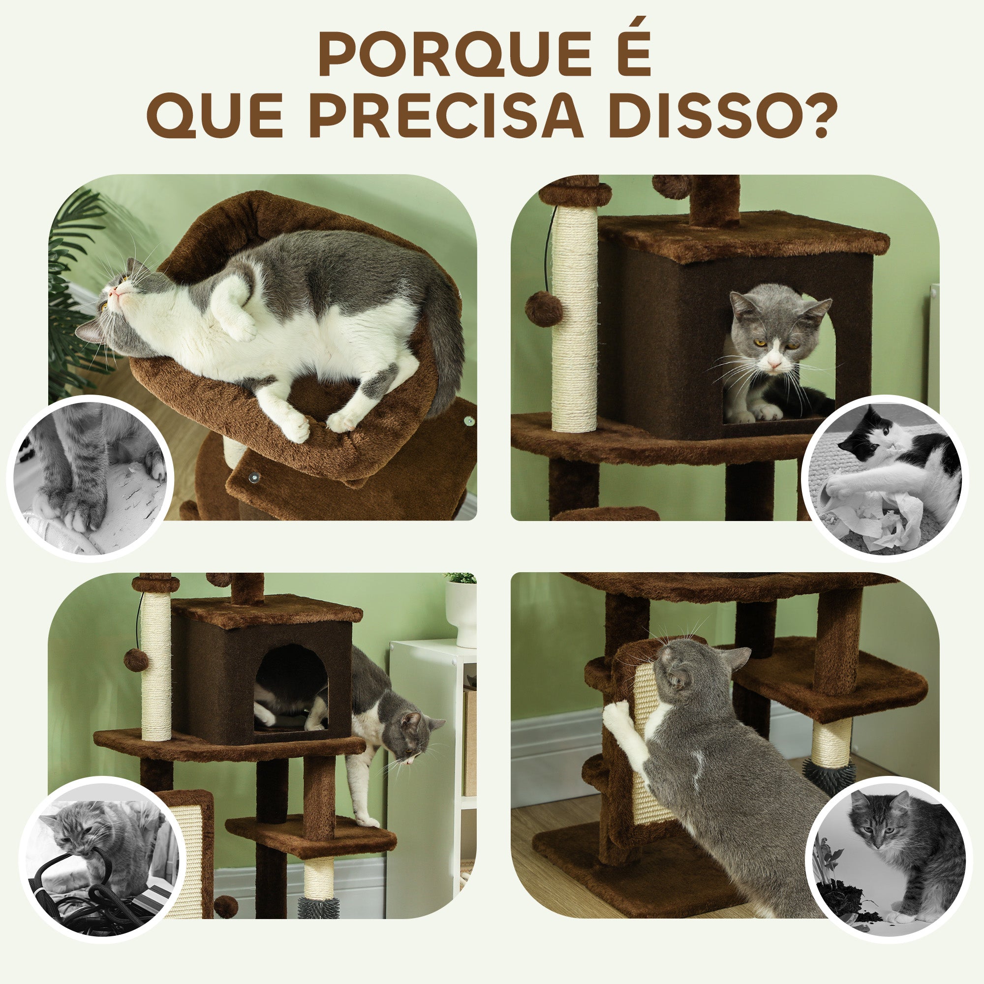 Arranhador para Gatos Grande Marrom 44x34x104 cm