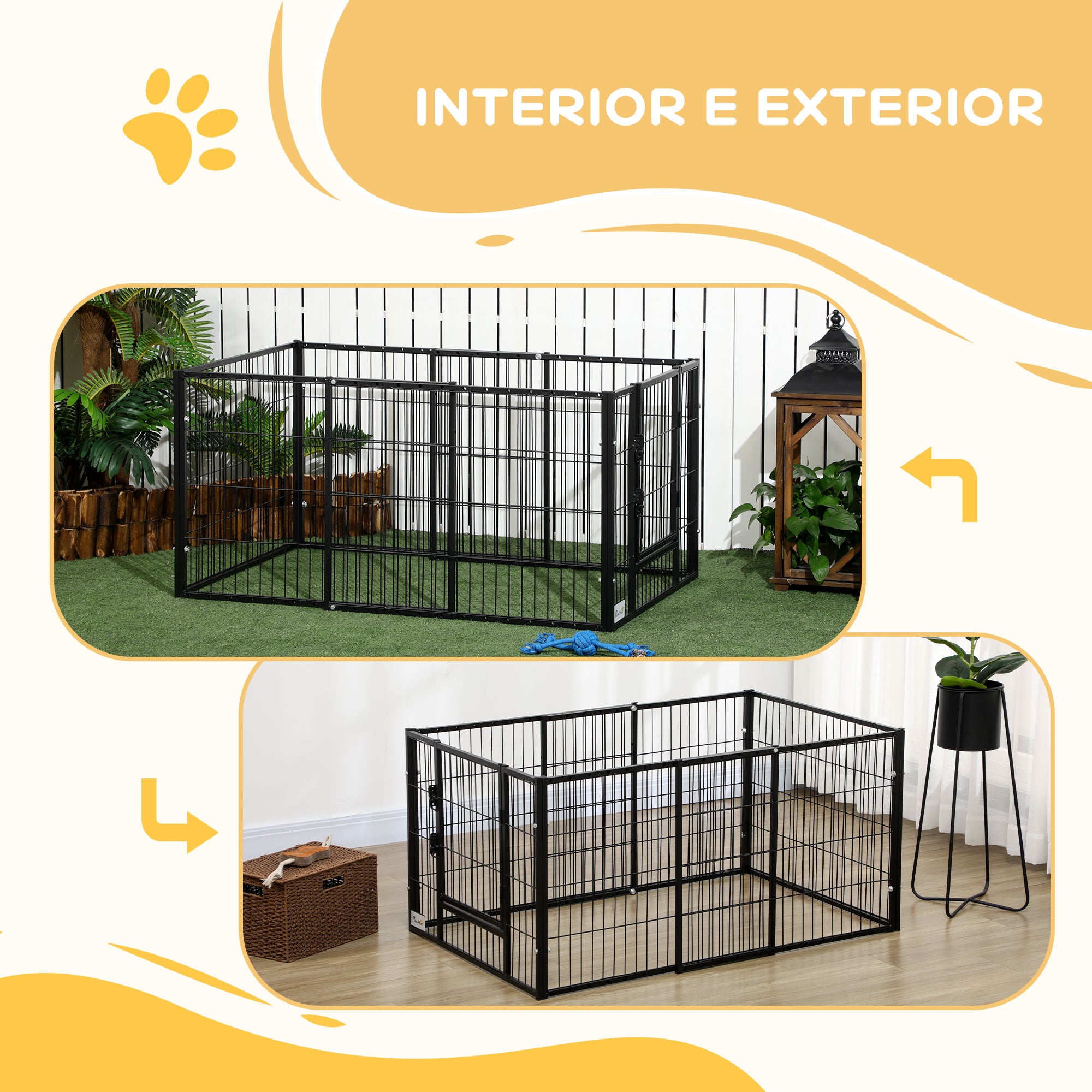 Parque para Cães de 6 Painéis Ajustável 82,5-150x79x61 cm Preto