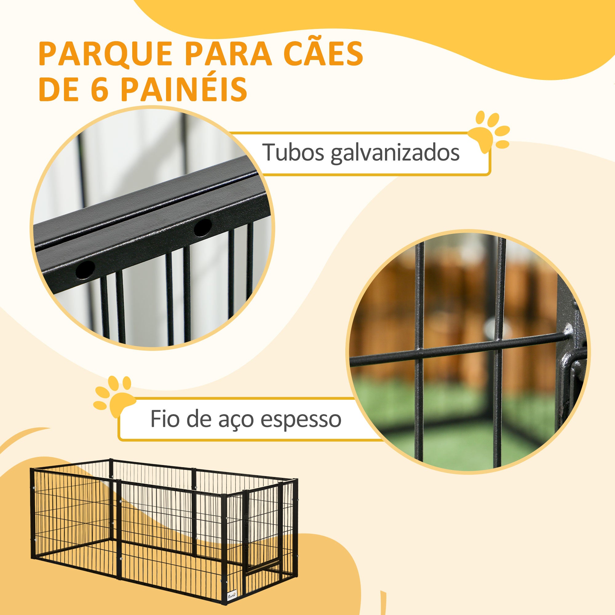 Parque para Cães de 6 Painéis Ajustável 82,5-150x79x61 cm Preto
