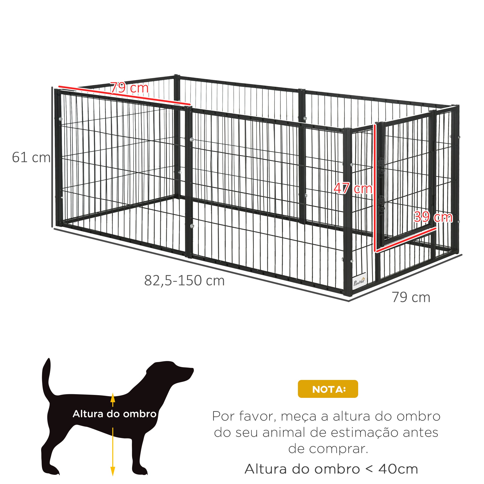 Parque para Cães de 6 Painéis Ajustável 82,5-150x79x61 cm Preto