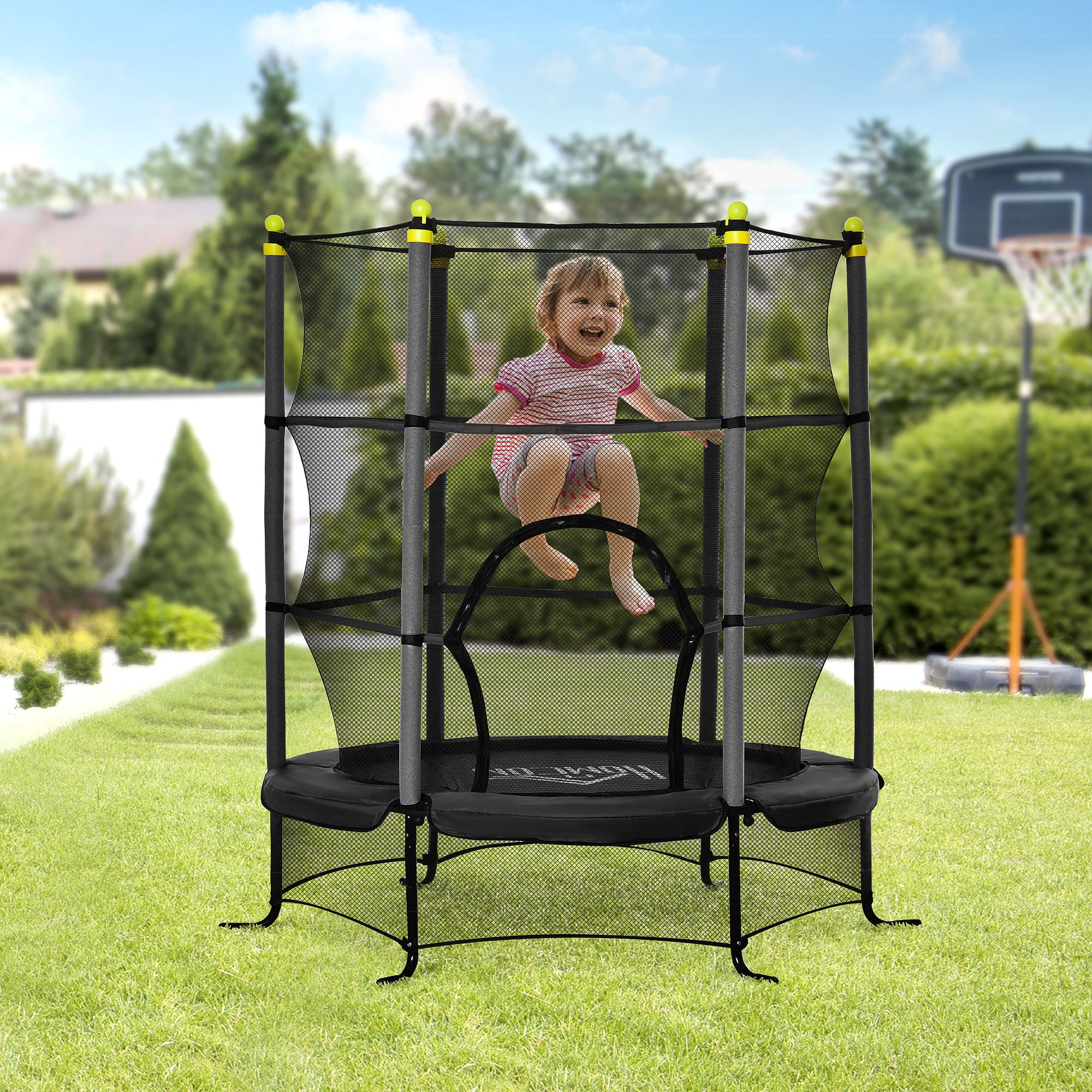 Trampolim Infantil Preto 163x163x163 cm com Rede de Segurança
