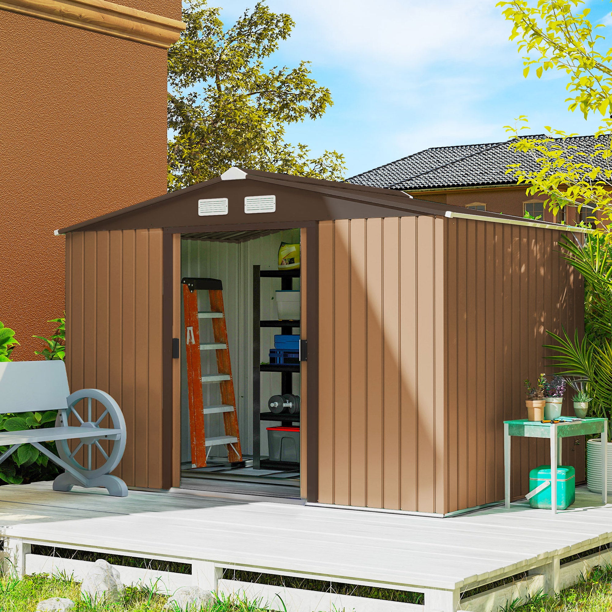 Abrigo de Jardim Exterior 277x195x192 cm Marrom