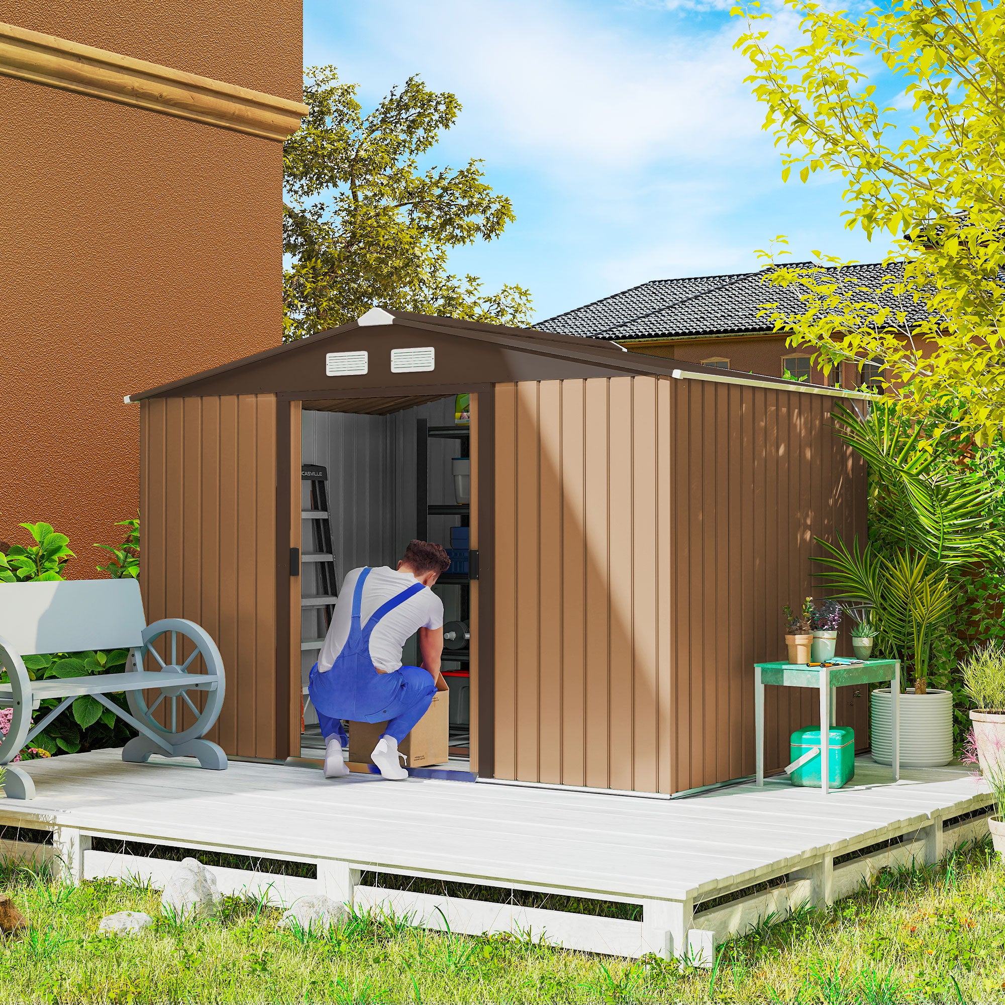 Abrigo de Jardim Exterior 277x195x192 cm Marrom