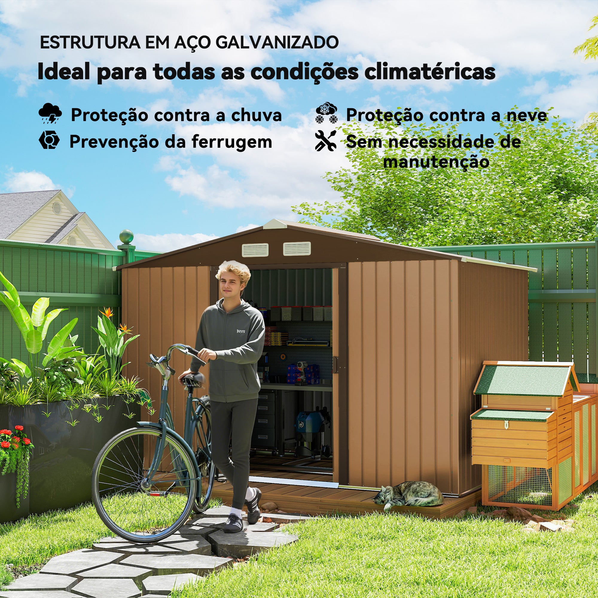 Abrigo de Jardim Exterior 277x195x192 cm Marrom