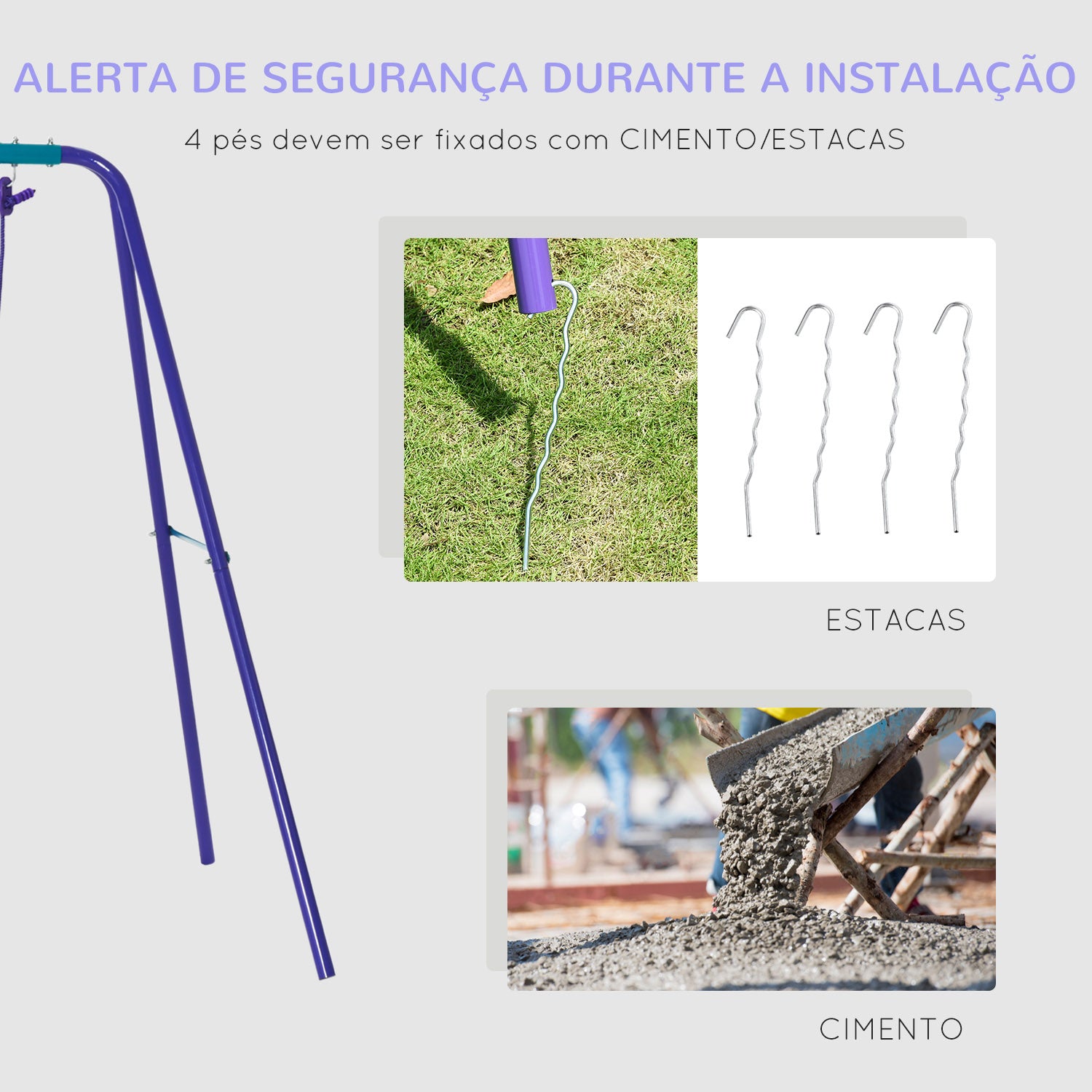 Conjunto de Baloiços de Jardim - 280x140x178 cm, Azul e Roxo