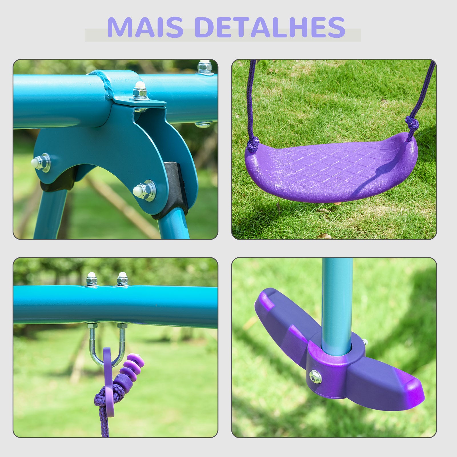 Conjunto de Baloiços de Jardim - 280x140x178 cm, Azul e Roxo