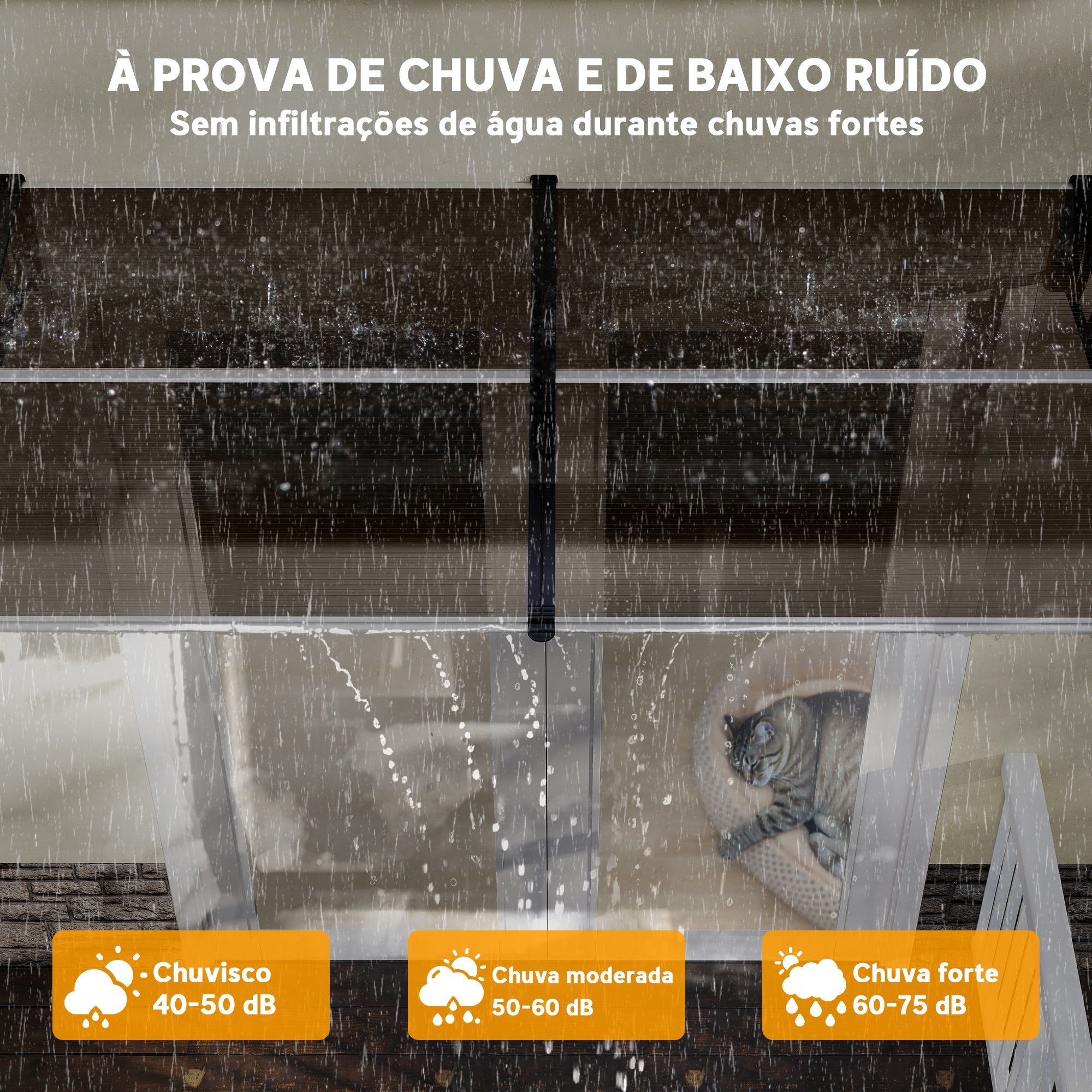 Marquise de Proteção Exterior – 200x96 cm – Preto e Marrom – Policarbonato, alumínio e PP