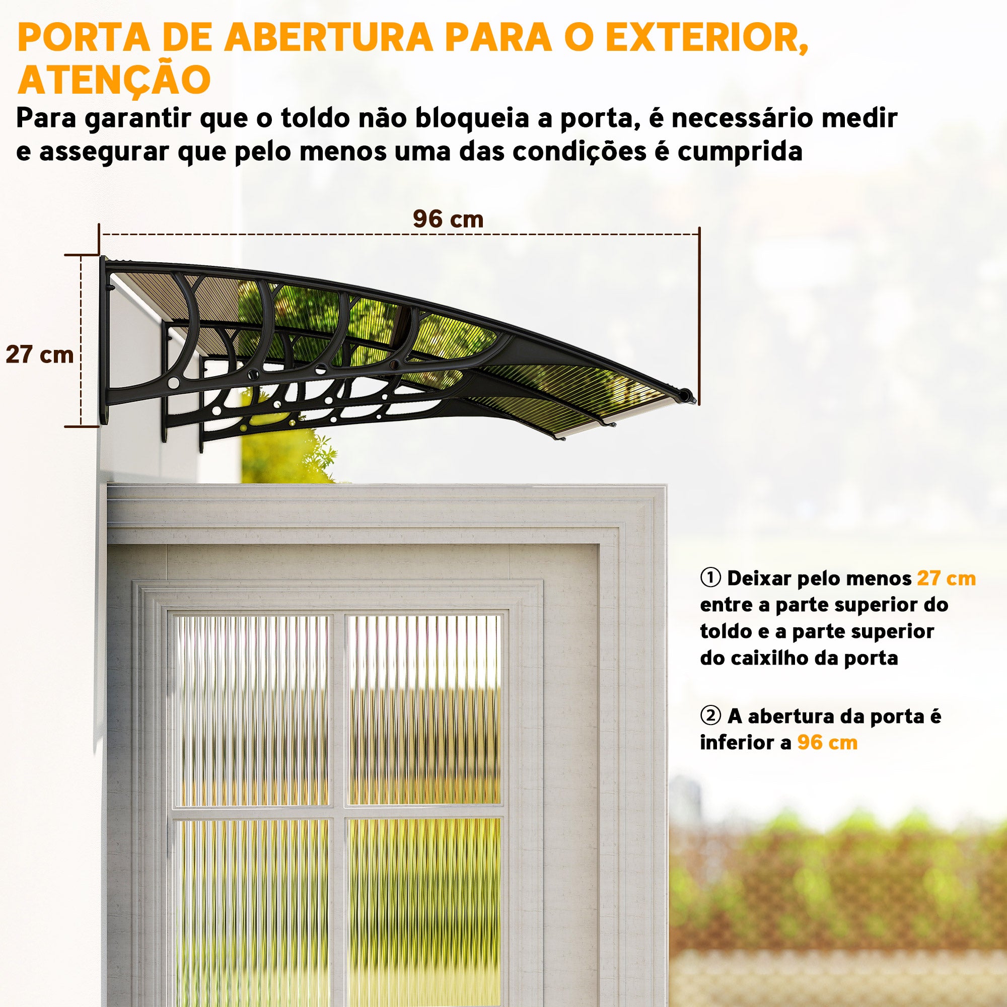 Marquise de Proteção Exterior – 200x96 cm – Preto e Marrom – Policarbonato, alumínio e PP