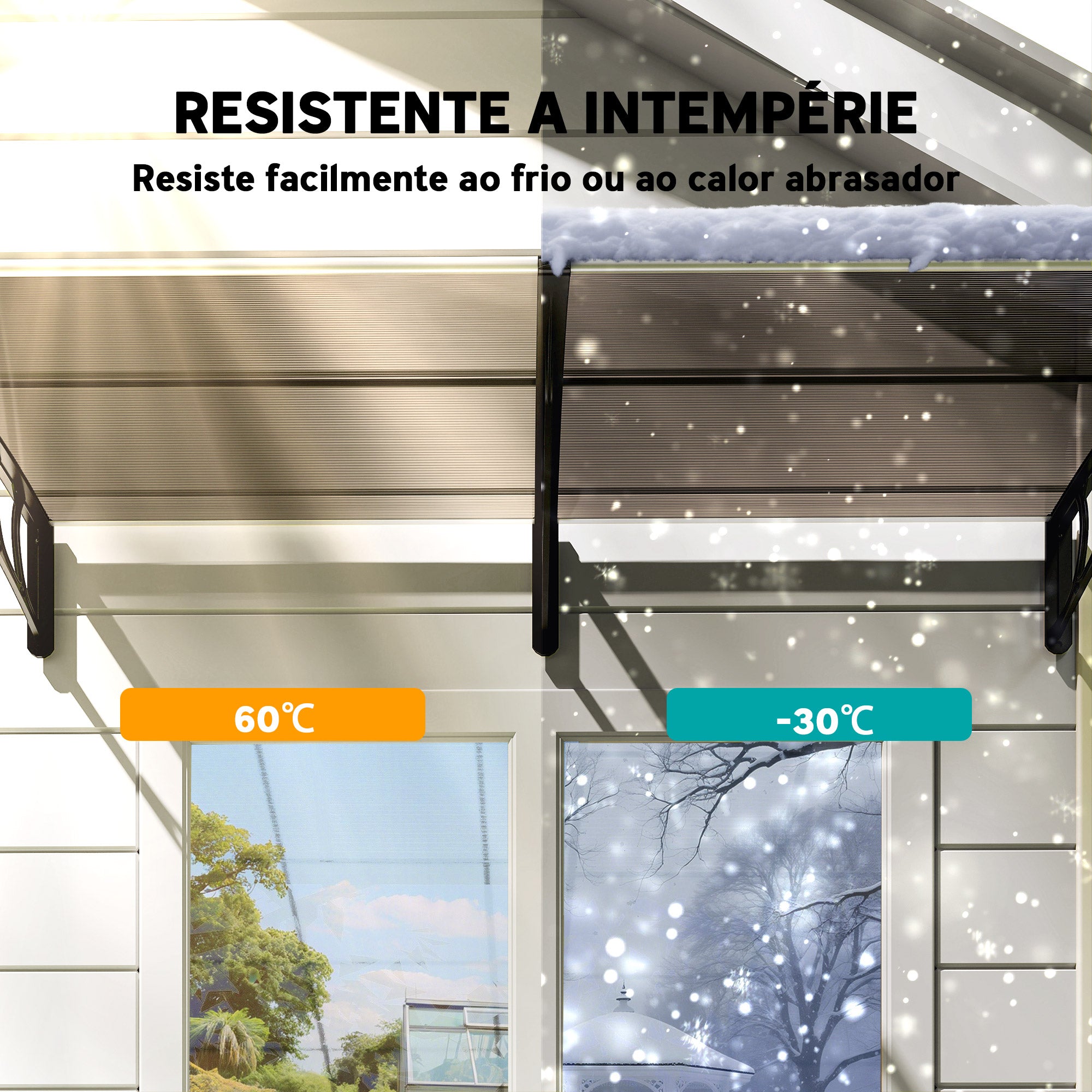 Marquise de Proteção Exterior – 200x96 cm – Preto e Marrom – Policarbonato, alumínio e PP