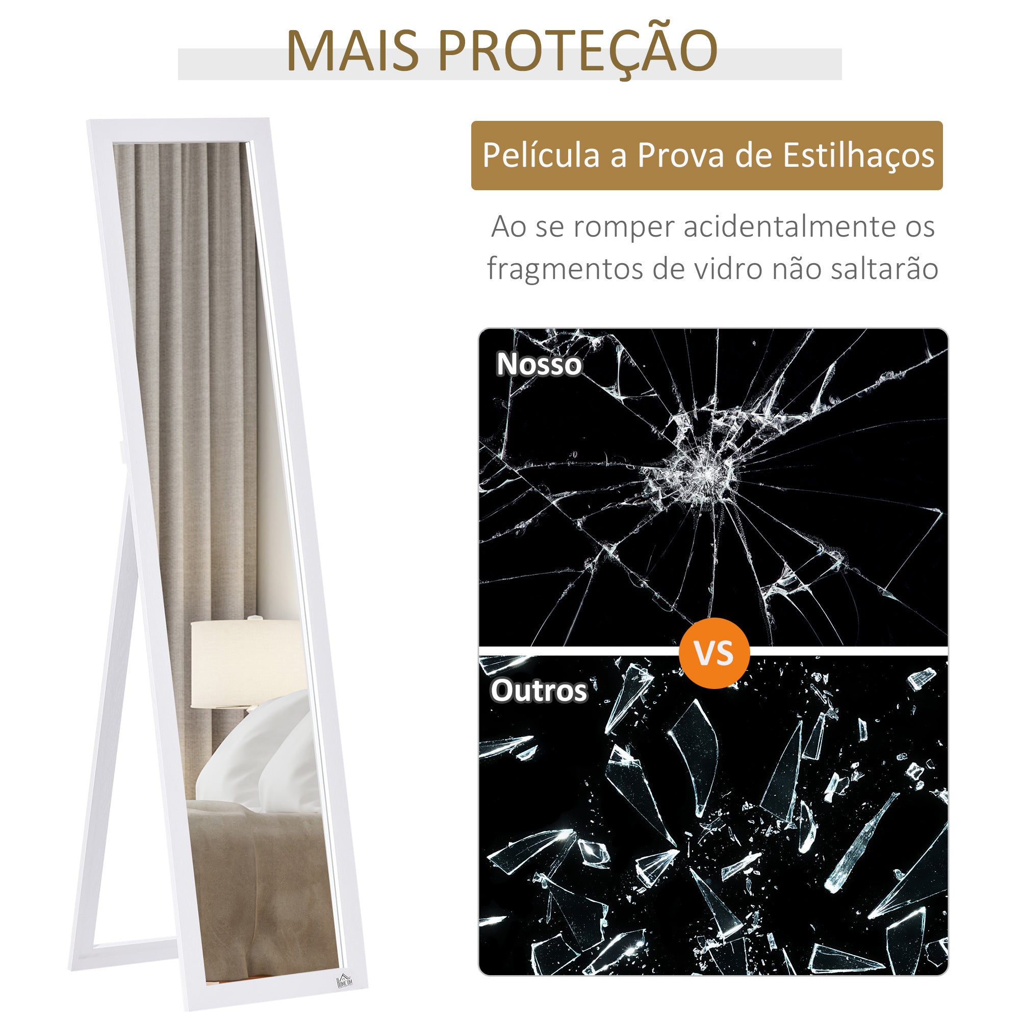 Espelho de Pé de Corpo Inteiro Retangular 37x48x152cm Branco