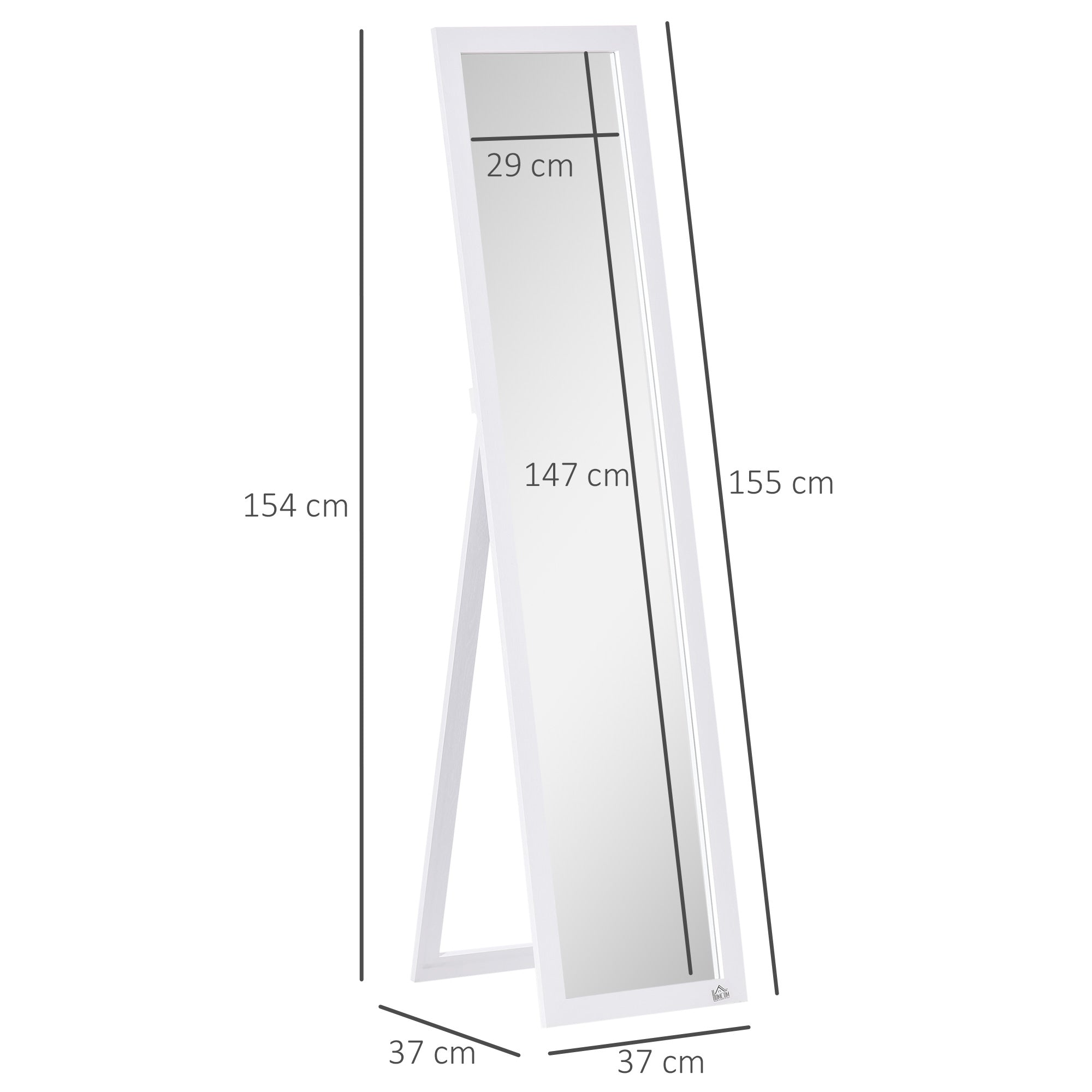 Espelho de Pé de Corpo Inteiro Retangular 37x48x152cm Branco