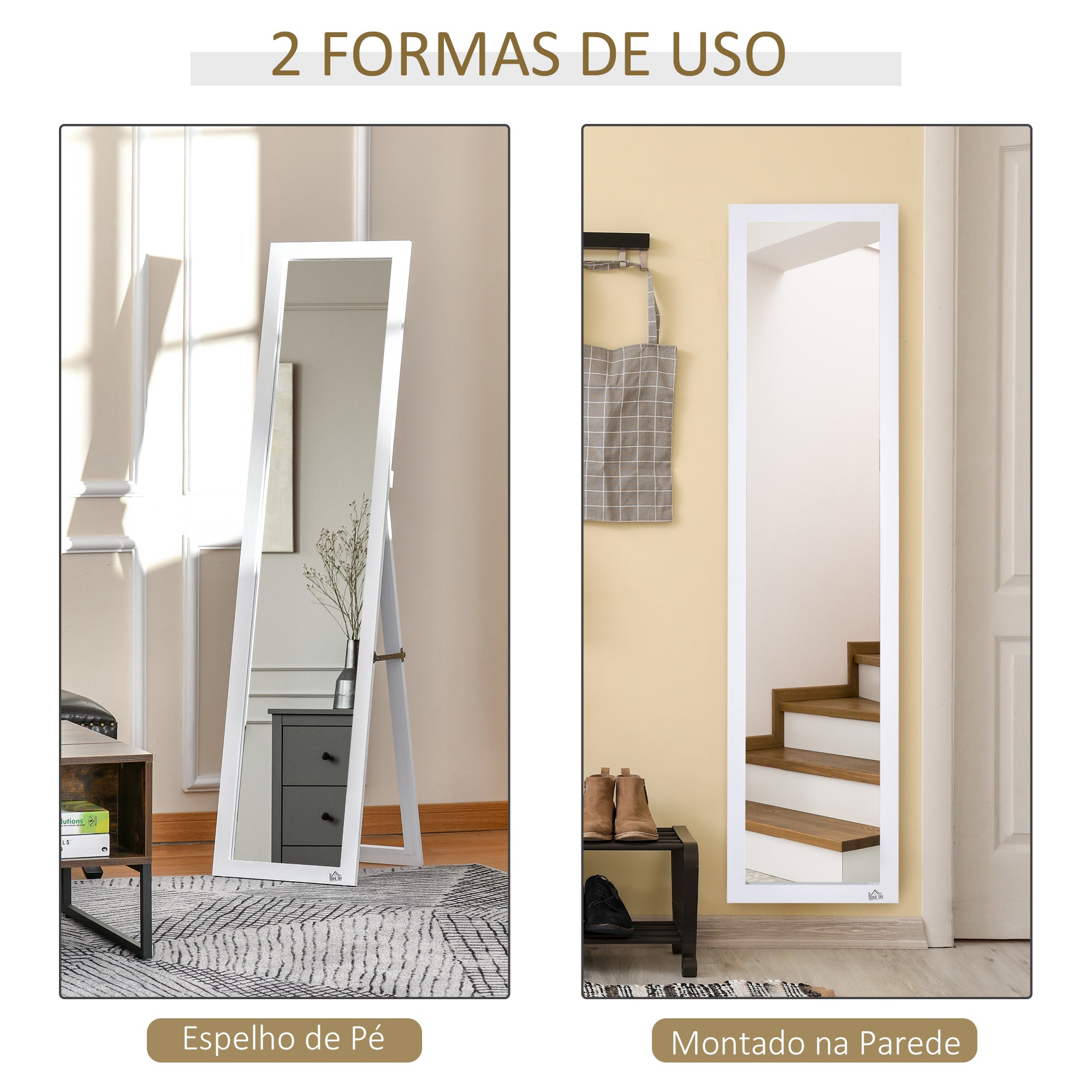 Espelho de Pé de Corpo Inteiro Retangular 37x48x152cm Branco
