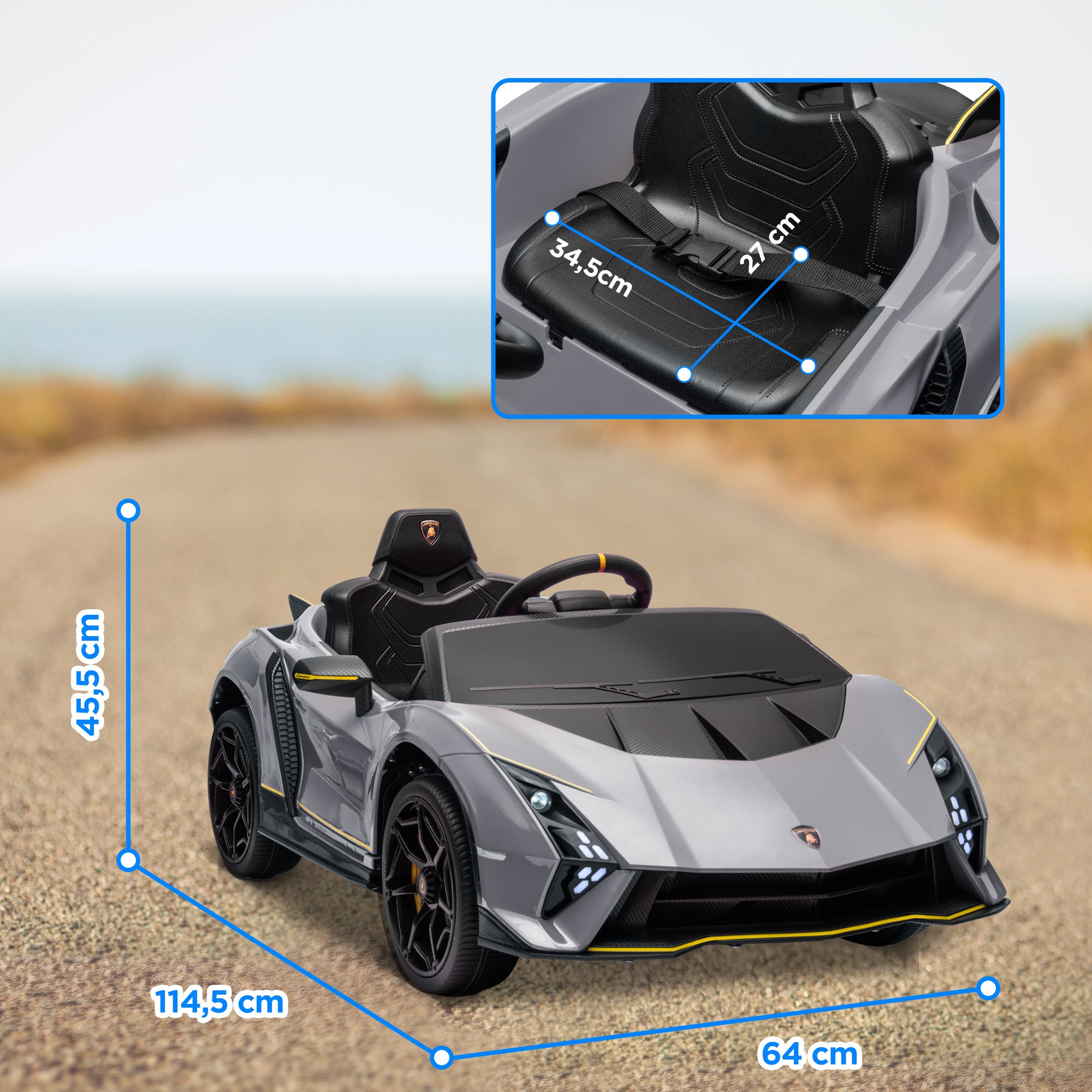 Carro Elétrico para Crianças 114,5x64x45,5 cm Cinzento