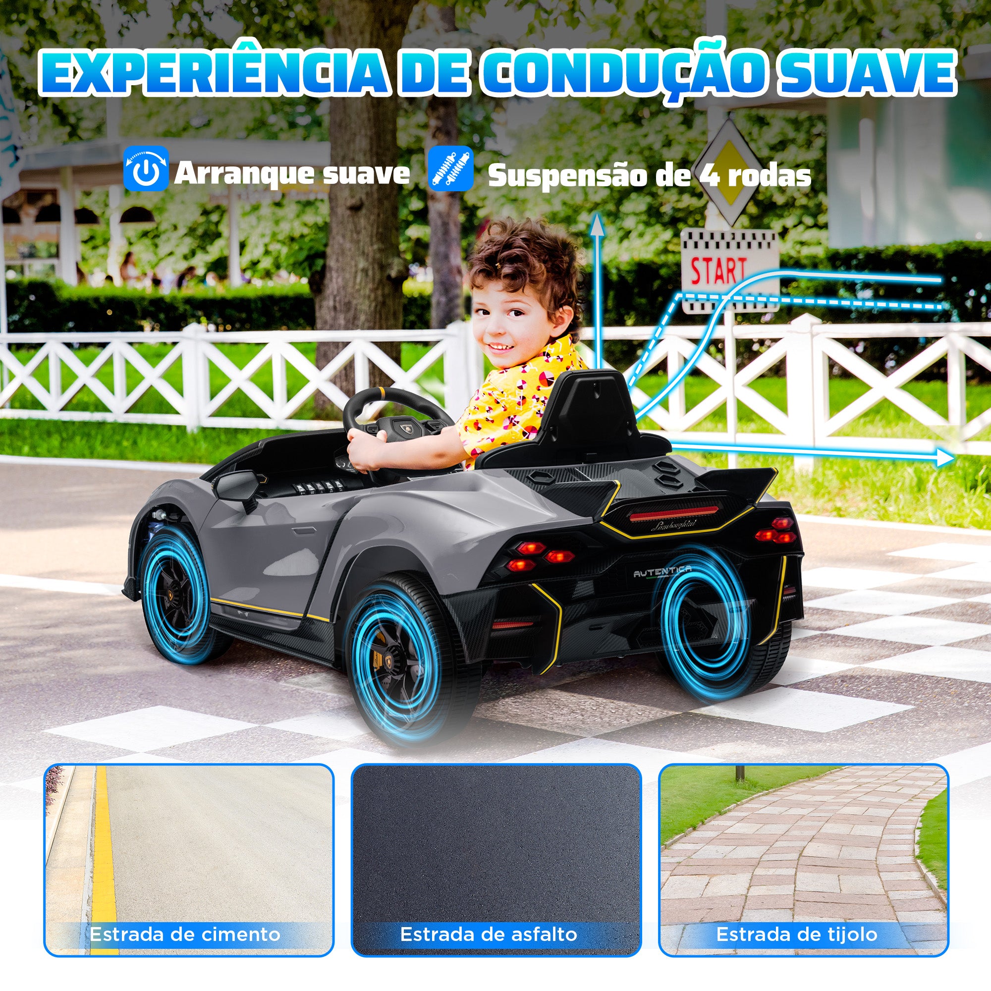 Carro Elétrico para Crianças 114,5x64x45,5 cm Cinzento