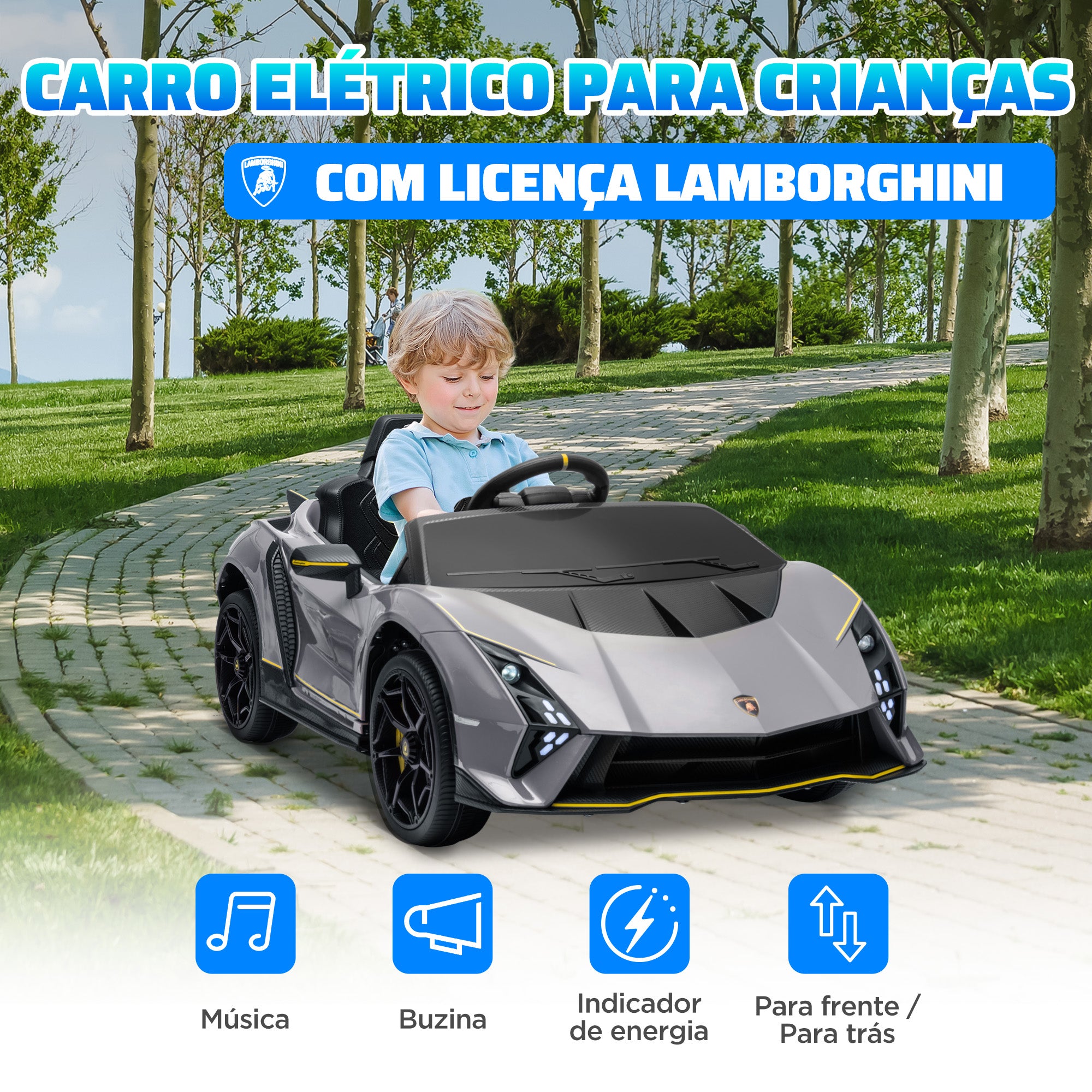 Carro Elétrico para Crianças 114,5x64x45,5 cm Cinzento