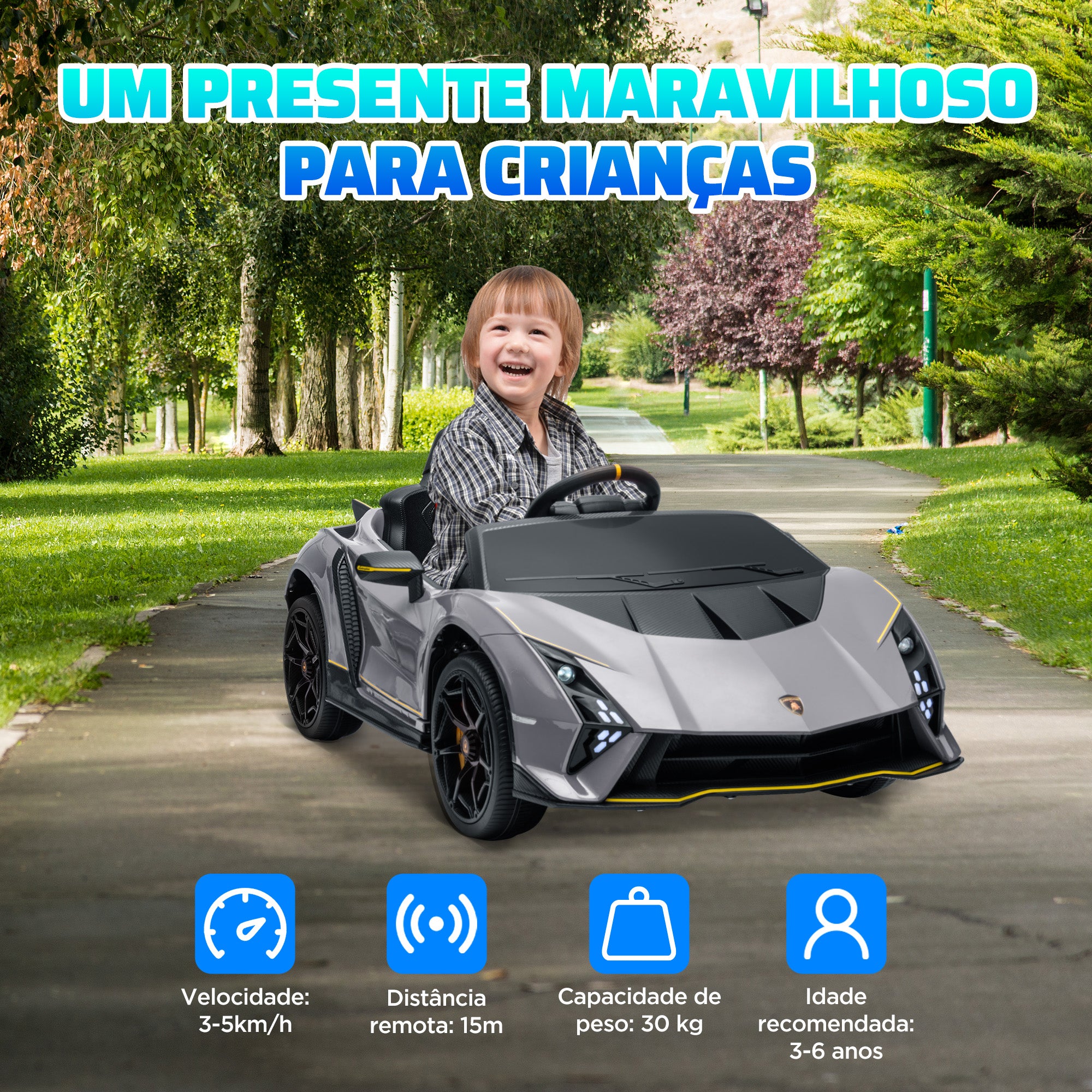 Carro Elétrico para Crianças 114,5x64x45,5 cm Cinzento