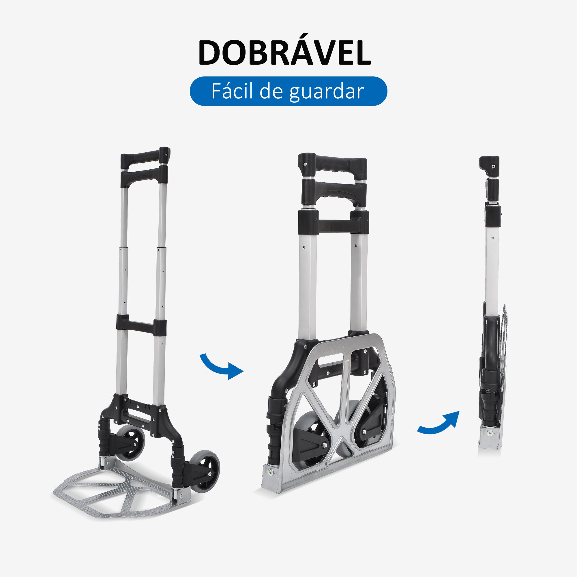 Carrinho de Mão Dobrável de Alumínio 41x38.5x100 cm - Cor Plateado