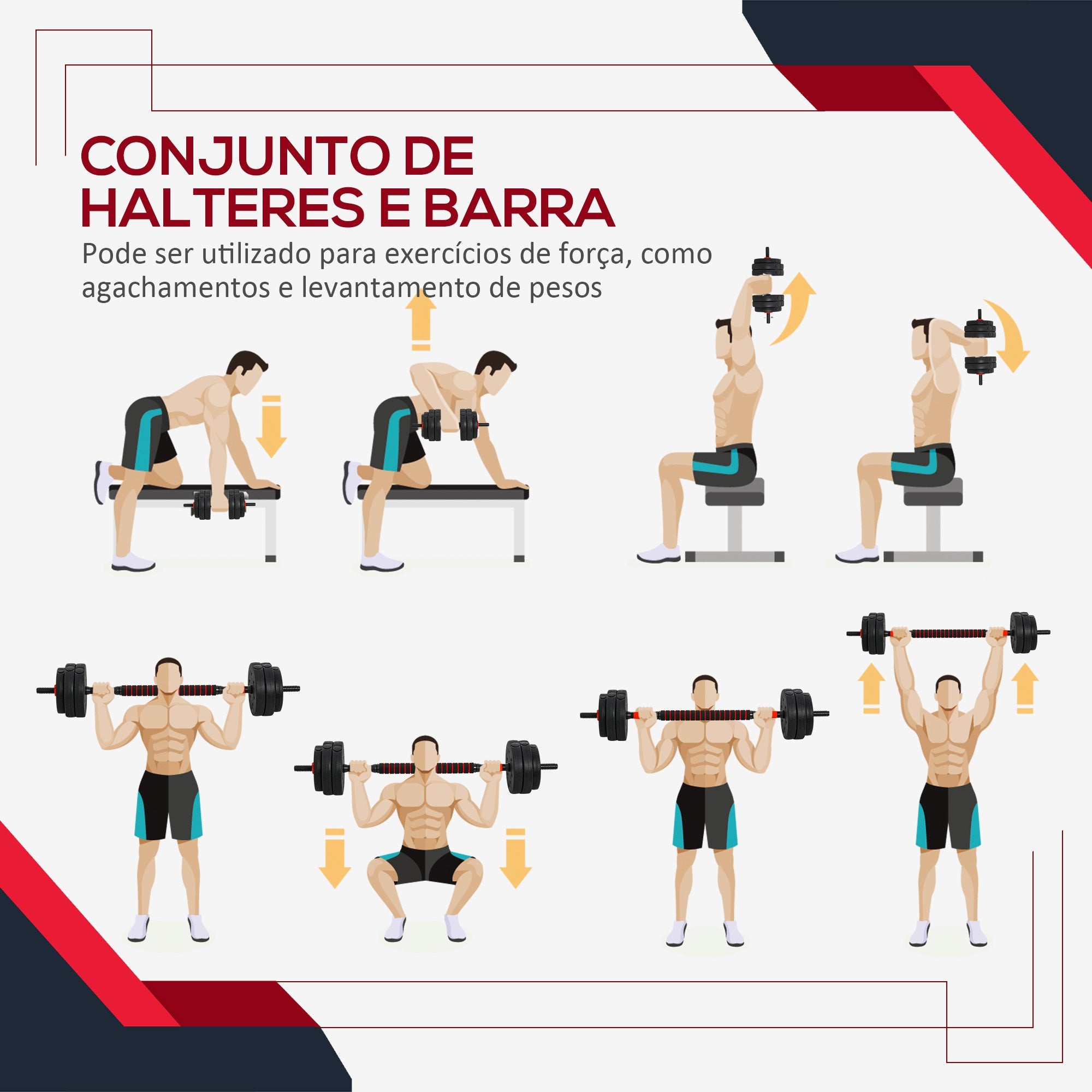 Conjunto de Halteres 2 em 1 - 25 kg - Preto Ø25x4 cm