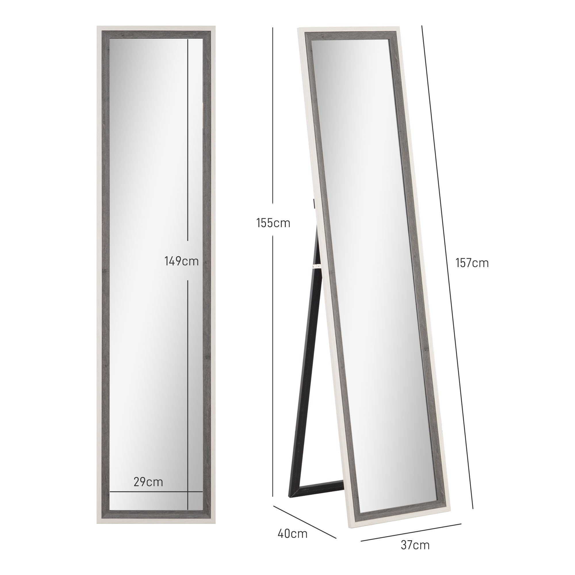 Espelho de Pé 37x157 cm Branco e Cinza