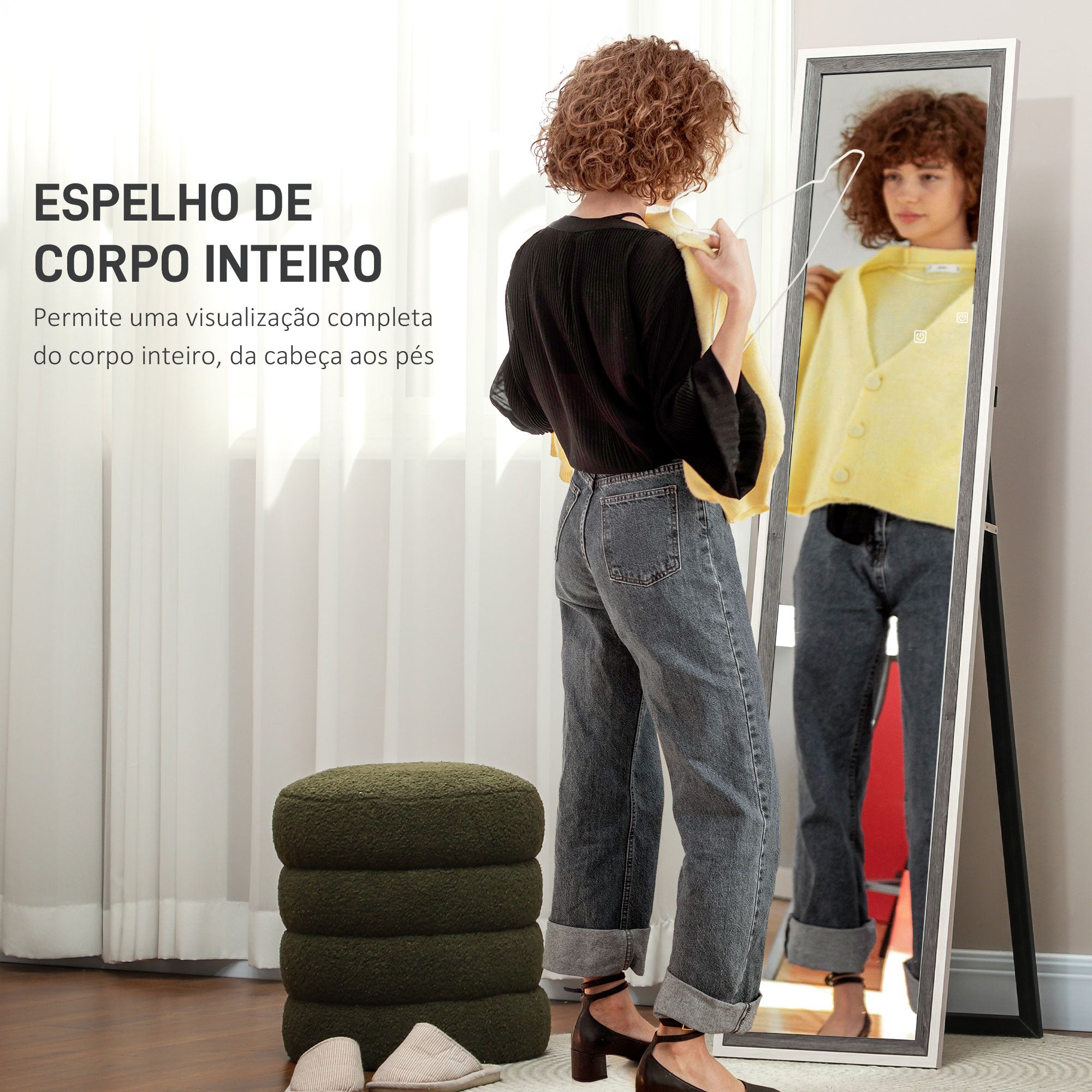 Espelho de Pé 37x157 cm Branco e Cinza